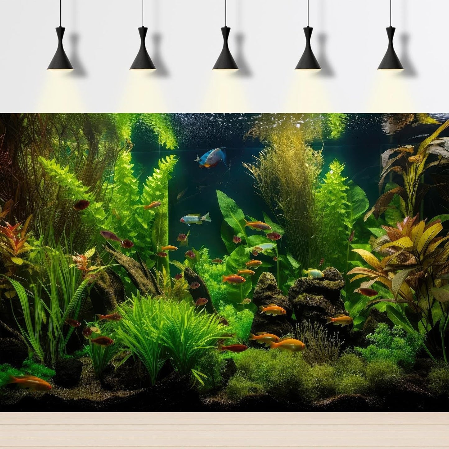 Aquarium Background Tropical Freshwater Colorful Fish Plants Fish Tank Background Tranquil Under The Sea Aquatic Plants Cork Redwood Root Lush Green Moss Reptile Tank Terrarium Background 72x16in