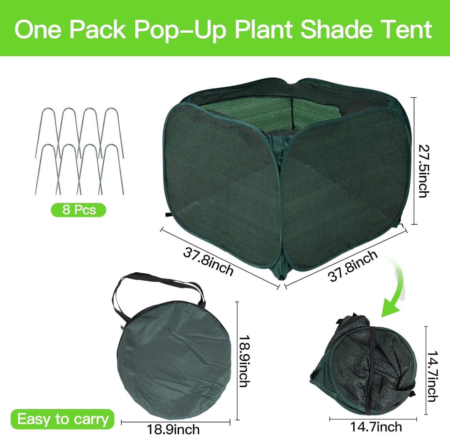 Porayhut Pop up Sunshade Cloth,Pack of 2,Easy Open Crop Shade Net UV Resisitant Plant 80% Sunblock Net for Plant Mini Flower Pot with Stakes