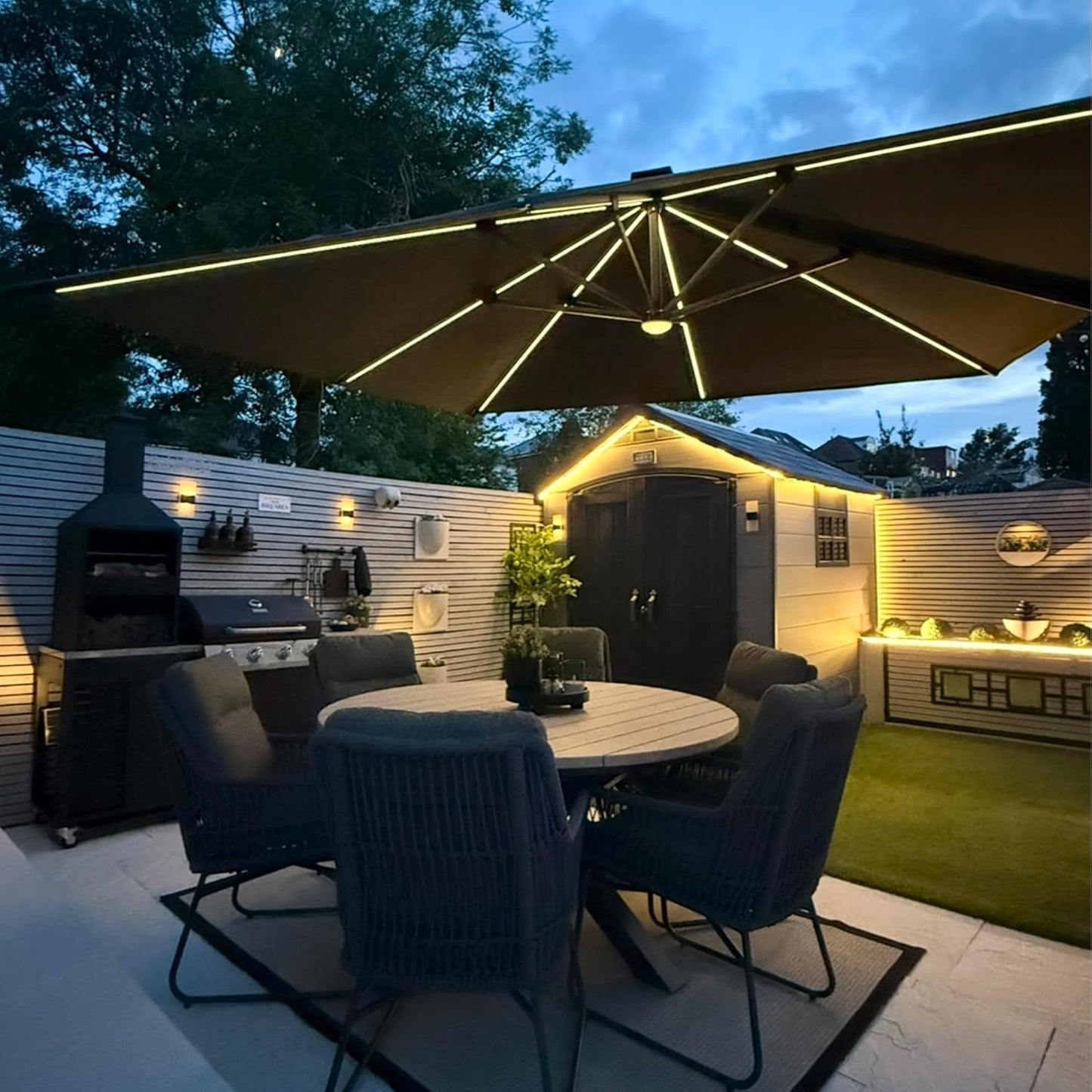 PURPLE LEAF 10 Feet Patio Umbrella Outdoor Cantilever Solar Powered LED Square Umbrella Aluminum Offset Umbrella with 360-degree Rotation for Garden Deck Pool Patio, Grey