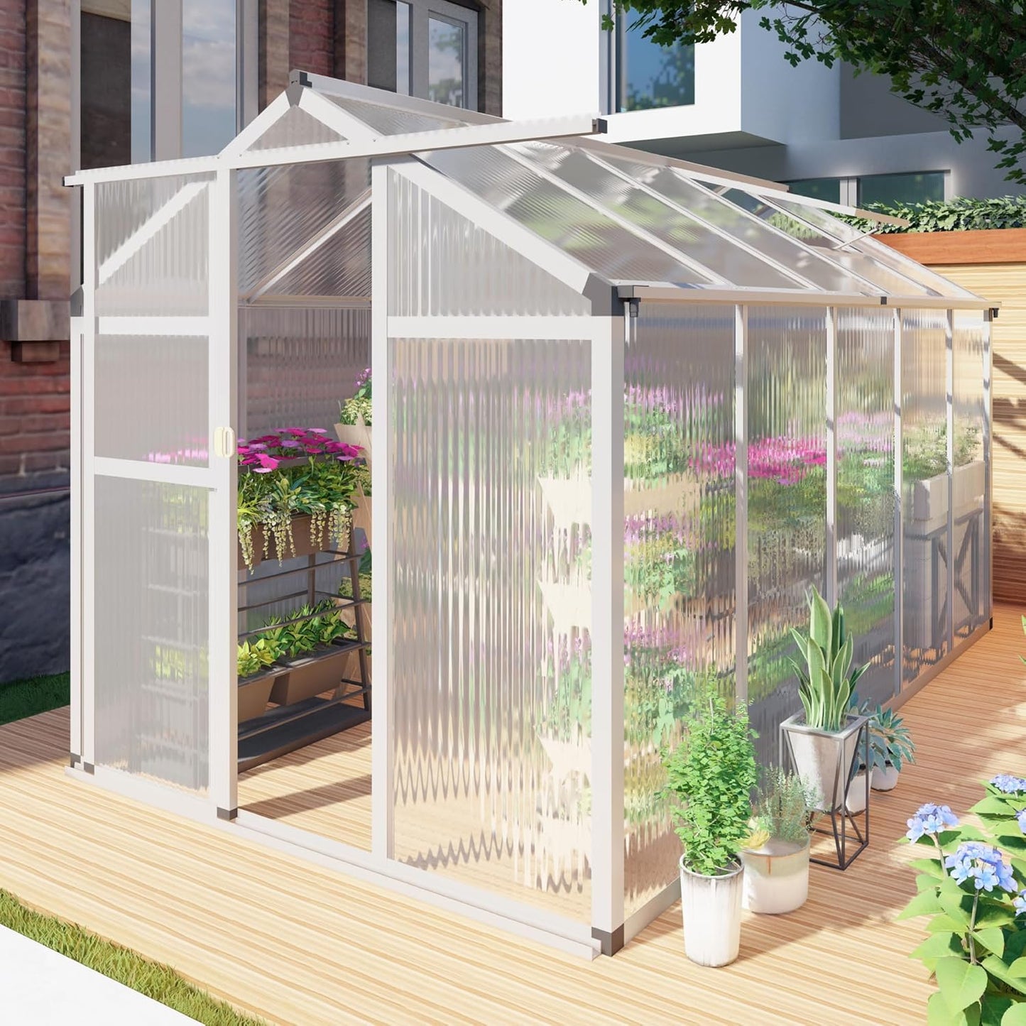 6 x 10FT Greenhouse for Outdoors,Polycarbonate Garden Backyard,Silver