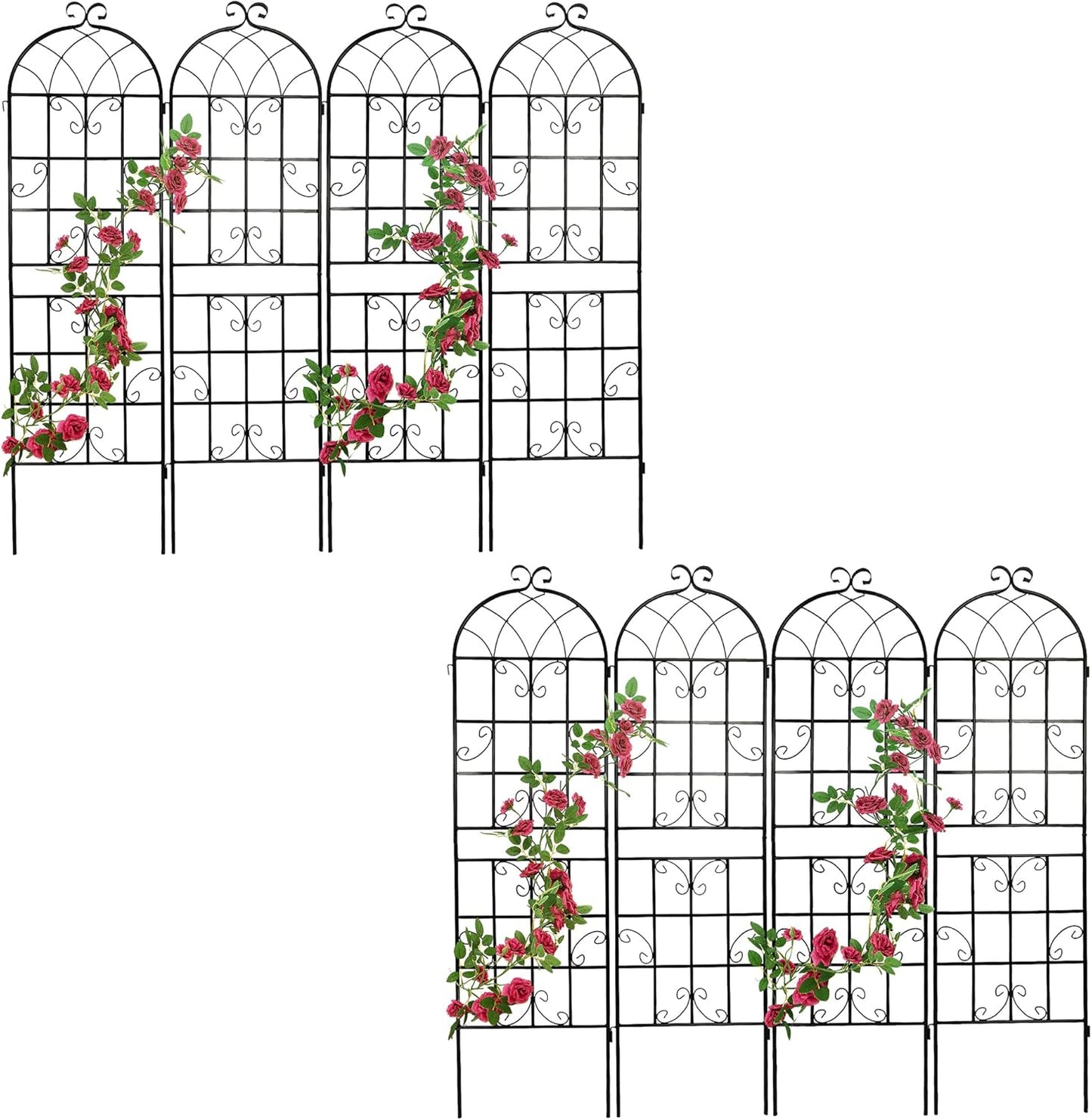 8 Pack Metal Garden Trellis 71" H Garden Fence Rustproof Trellis for Climbing Plants Support Roses Flower Outdoor Lawn Black