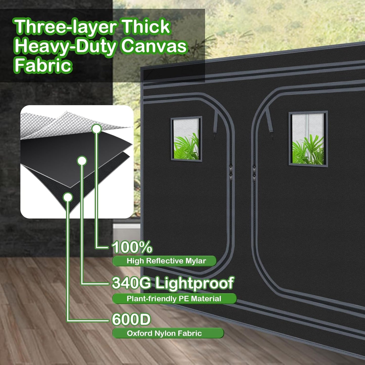 Grow Tent 96"x96"x78" Hydroponic 600D Mylar Grow Tent Reflective Garden Growing Dark Room with Observation Window, Removable Floor Tray for Indoor Plant Growing 8x8