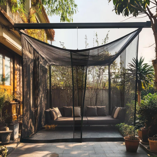 Mosquito Net for Patio 14.75 x 8.2 FT | Very Large Sizes & Fabric Designed for Outdoors | Insect House Screen Netting for Gazebo, Porch & Garden Terrace | Black Outside Canopy Bug Protection