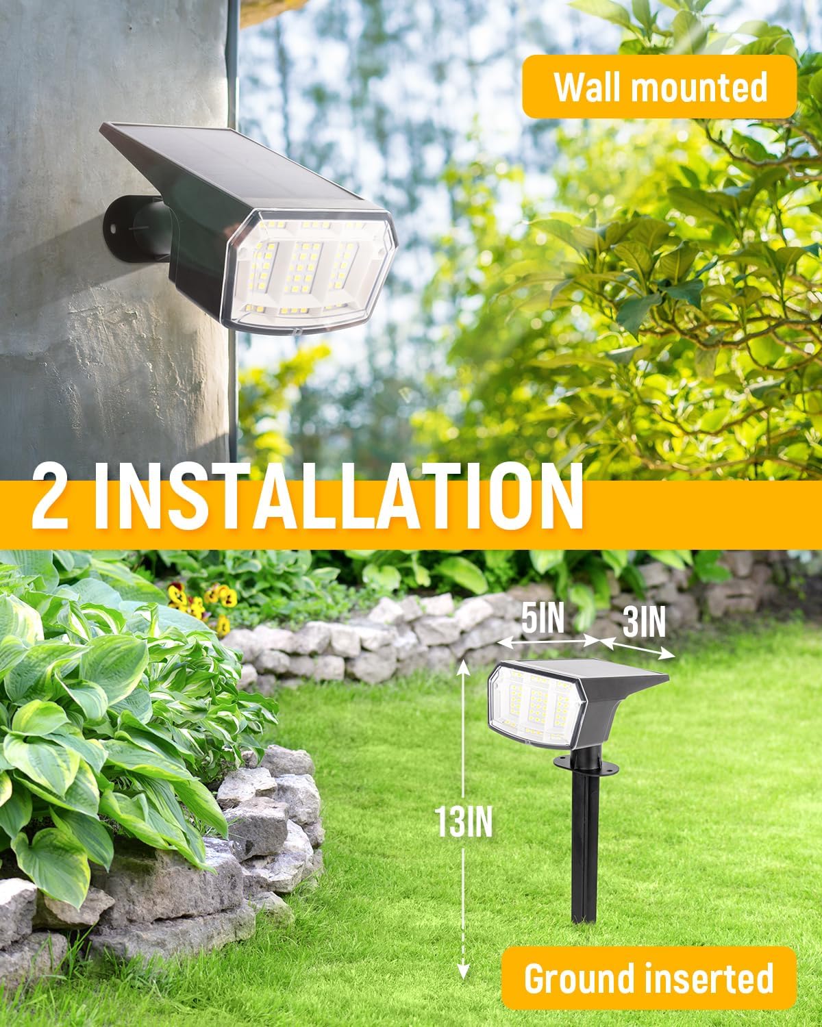 Solar Spot Lights Outdoor Waterproof Landscape Spotlights 63 LEDs 3 Lighting Modes IP65 Solar Spot Lights for Outside, Backyard, Garden, House, Garge-4 Pack Cool White
