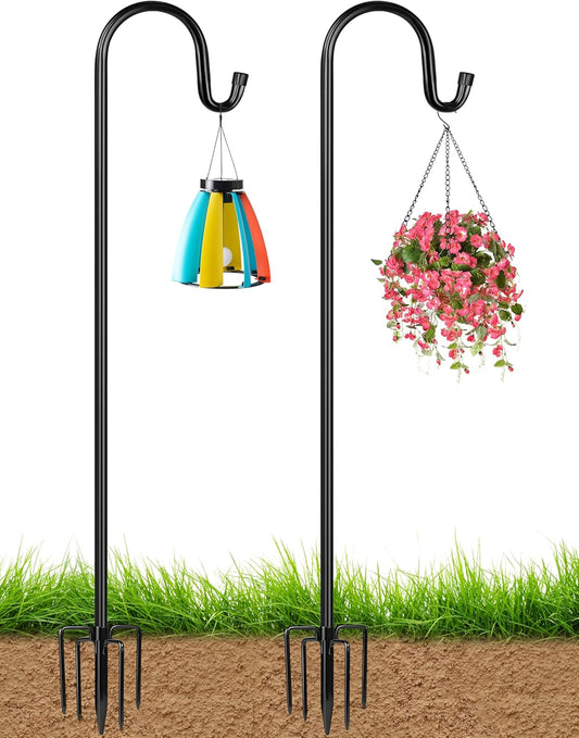XDW-GIFTS Bird Feeder Pole for Outdoor, 2-Pack 92 Inch Shepherds Hooks Heavy Duty Garden Pole for Hanging Plant Basket, Solar Light Lanterns, Garden Plant Hanger Stands with 5 Base Prongs