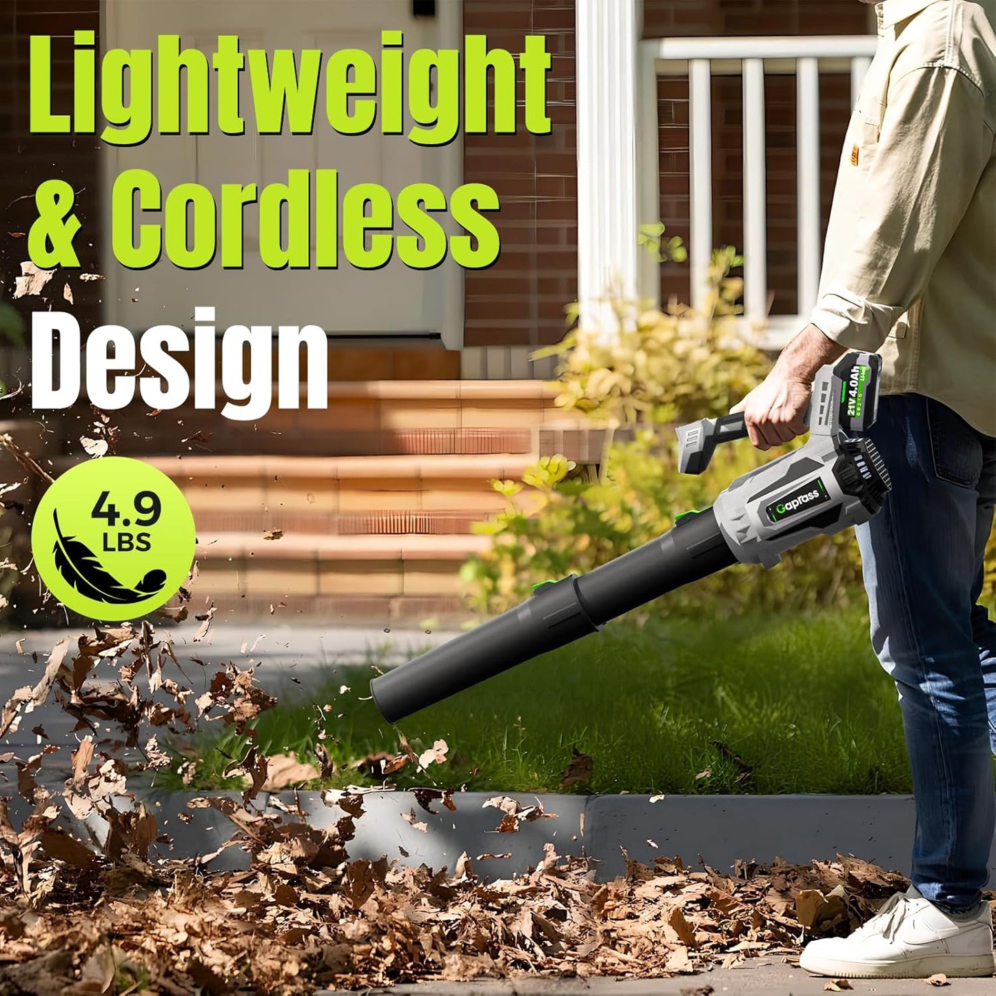 Leaf Blower Cordless, 2 x 4.0Ah with Battery and Charger, 5 Speed & Turbo Mode 650CFM 180MPH Blowers for Lawn Care, Lightweight Electric Leaf Blowers for Lawn and Yard Care, Blowing Leaves Snow