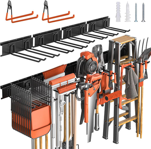 Garage Storage, Ultimate Wall-Mounted Garage Organizer for Men 64Inch, Heavy Duty 550lbs Tool Rack with Adjustable Metal Hooks Yard, Shed & Workshop Storage for Tools, Bikes, Snowboards Gift
