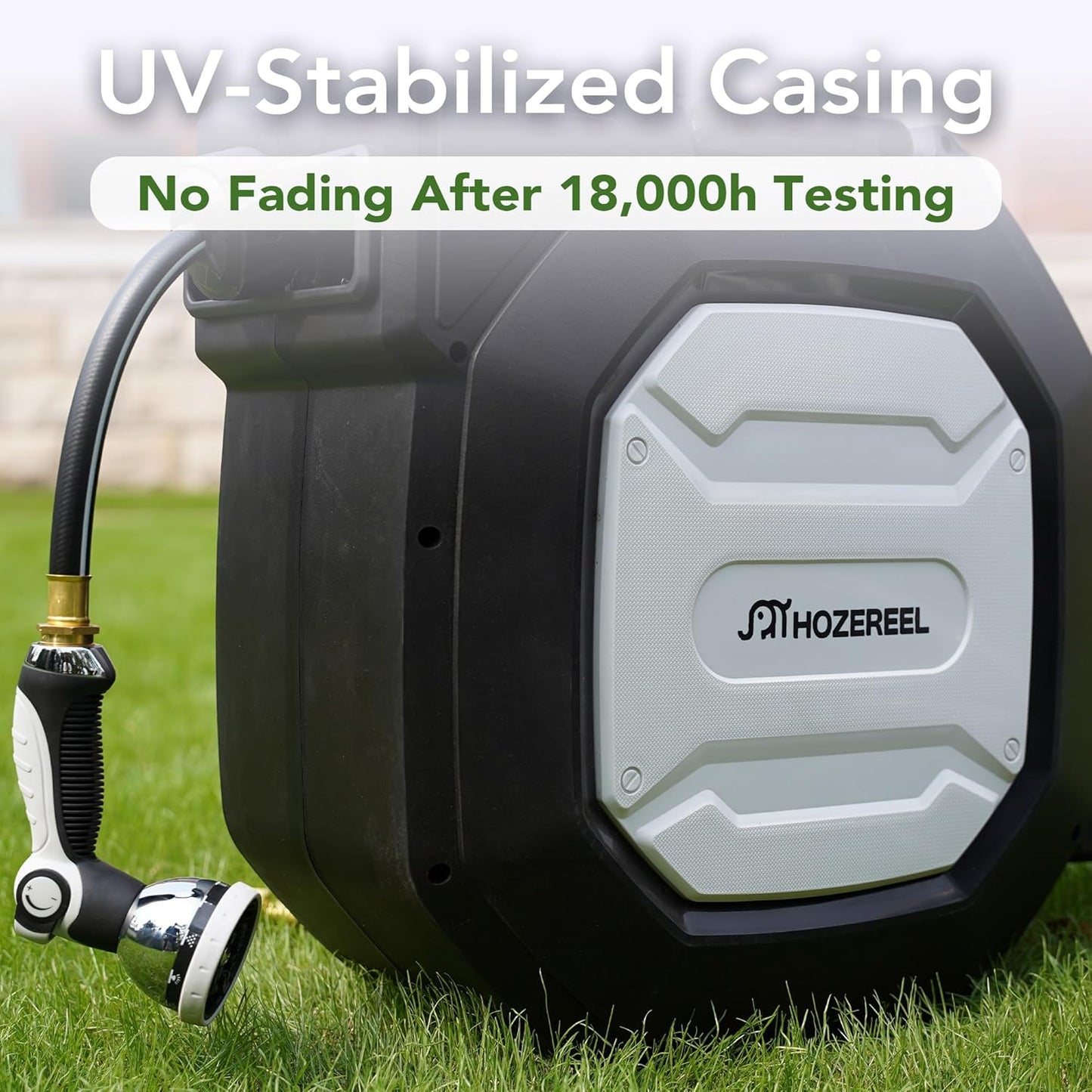 135 ft x 1/2" HOZEREEL Heavy Duty Retractable Garden Hose Reel, Garden Hose Reels Outdoor Organizer- Self Retracting Wall Mount Hose Reel Automatic Recoil Storage, Any Length Lock, 10 Pattern Nozzle