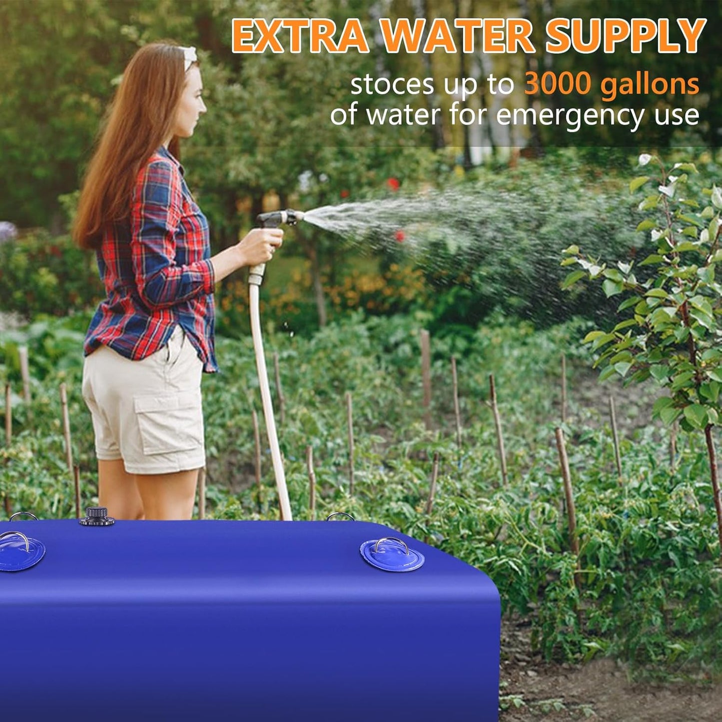 Foldable Portable Water Storage Bladder - 105 Gallon Large Water Tank with 3/4" PVC Spigot and Hose Kit for Camping, Garden, Emergency