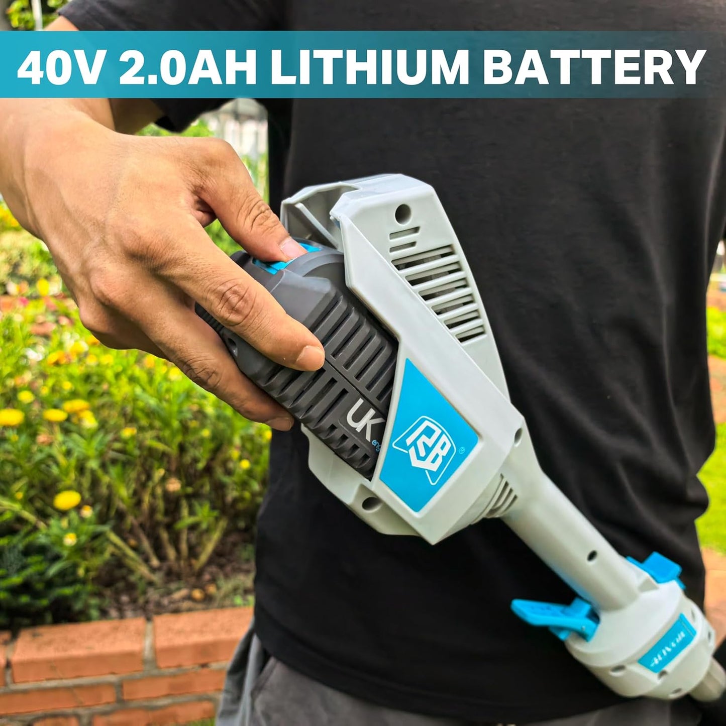 RB 40V 15" Cordless 2-in-1 Grass Trimmer and Edger – Lightweight, Powerful, with 2.0Ah Battery & Charger & 39ft 0.079'' line, Auto Feed, Adjustable Speed & Telescopic Handle