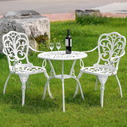 Cast Aluminum Patio Bistro Sets 3 Piece, Outdoor Bistro Set 3 Piece, Aluminum Bistro Set Outdoor, Patio Table Set with 1.97" Umbrella Hole, Patio Furniture Set for Backyard, Porch