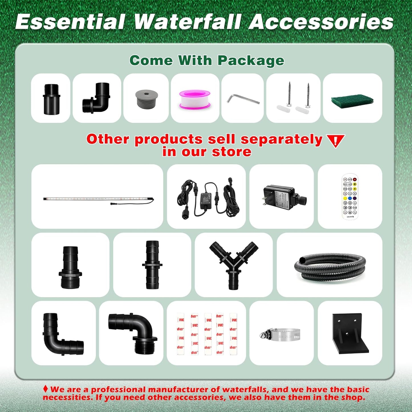 Waterfall Pool Fountain, LONGRUNNEW Stainless Steel Waterfall Spillway with Pipe Connector Kits for Outdoor/Indoor Decorative, 35.4 Inches Pool Water Feature for Garden Patio, Backyard Koi Pond Decor