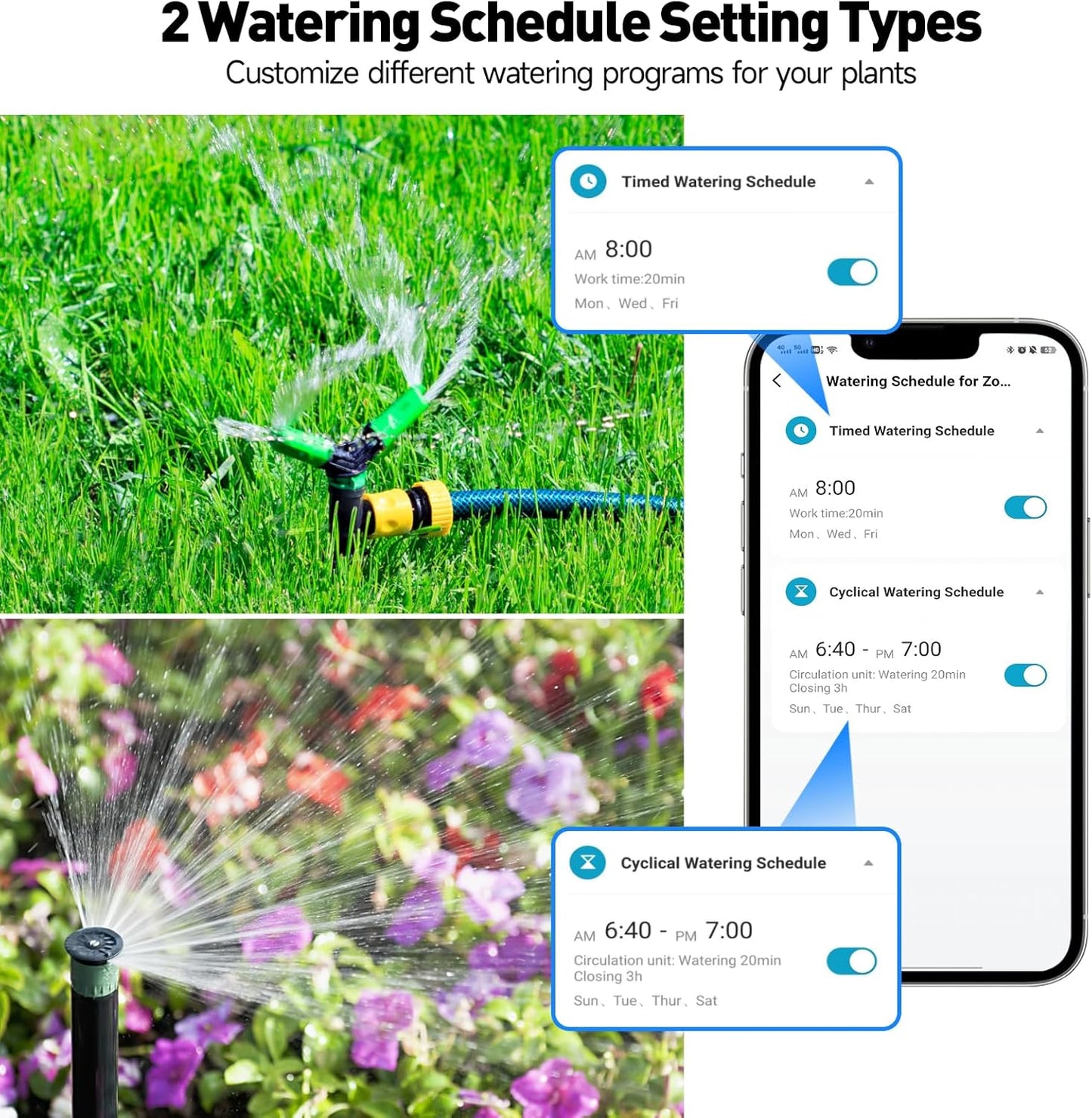 2 Zones WiFi Water Timer Brass Inlet, Sprinkler Timer for Garden Hose, APP Remote Control WiFi Hose Timers with Gateway, Voice Control with Alexa, Rain Delay and Manual Mode for Yard Lawn Watering