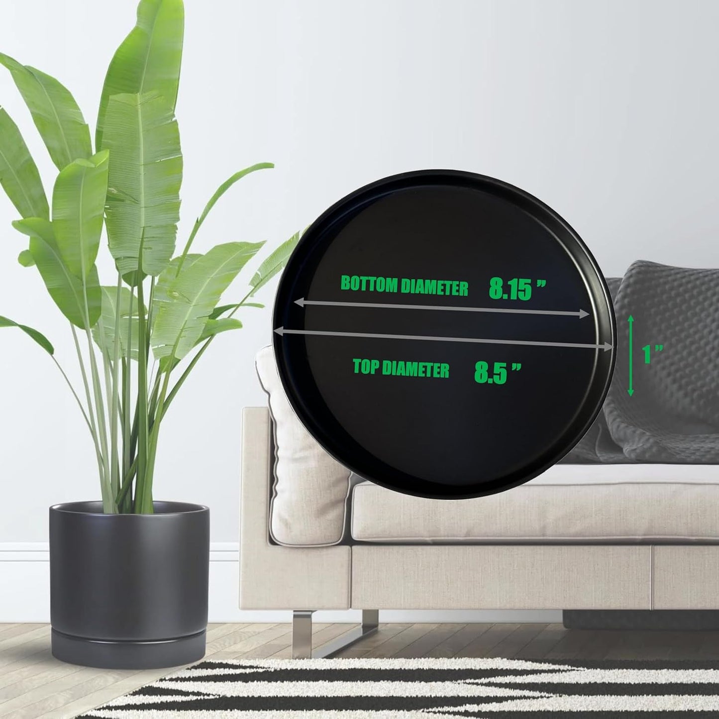 2 Pack Ceramic Plant Saucer Pot Tray 8 Inch, Planter Saucers 4 5 6 7 8 9 10 11 12 13 Inch for Indoors Outdoor, Durable Sturdy Flower Drainage drip Water Tray for Glazed Pots Base (8.5 Inch-Black)