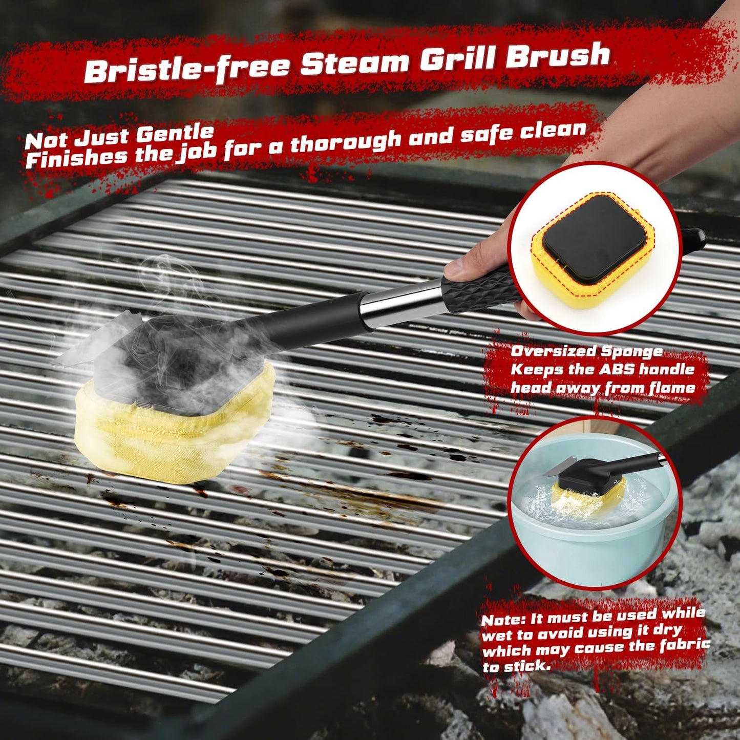 Grill Brush, Full Clean with One Set- Goldusk 19" Safe Replaceable Stainless Steel Grill Brush + Scraper + Bristle Free Steam Grill Brush for Outdoor Grill Accessories BBQ Brush Barbecue Gifts for Men