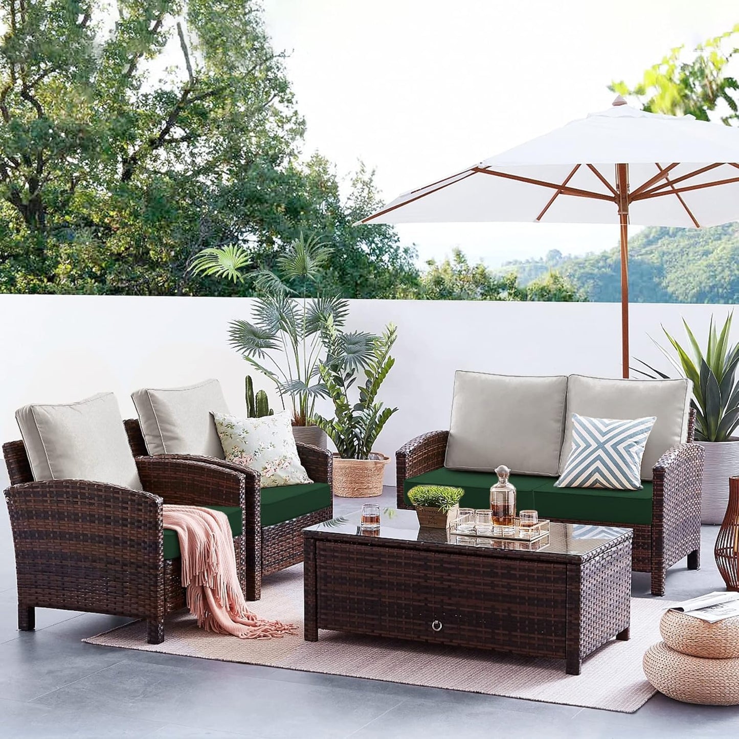 Favoyard Patio Chair Cushions 24 x 24 x 4 Inch Waterproof Outdoor Seat Cushions for Patio Furniture 3-Year Color Fastness Garden Sofa Couch Chair Pads with Handle & Adjustable Straps Set of 2, Green