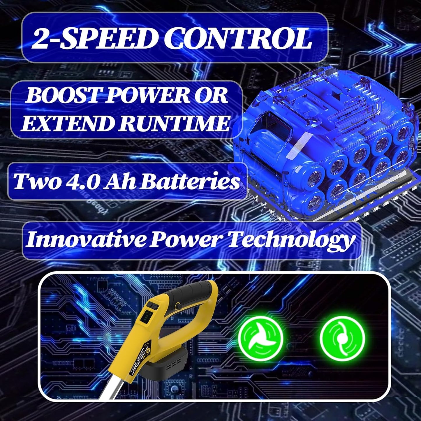 20000 RPM(4.0AhX2) Electric Weed Wacker,Dual-Durable-Line,Metal Blades,Wheel,4-in-1 Battery Powered Weed Eater Cordless+String Trimmer+Edger Lawn Tool+Brush Cutter,Weed Whacker,Weed Trimmer Lawn