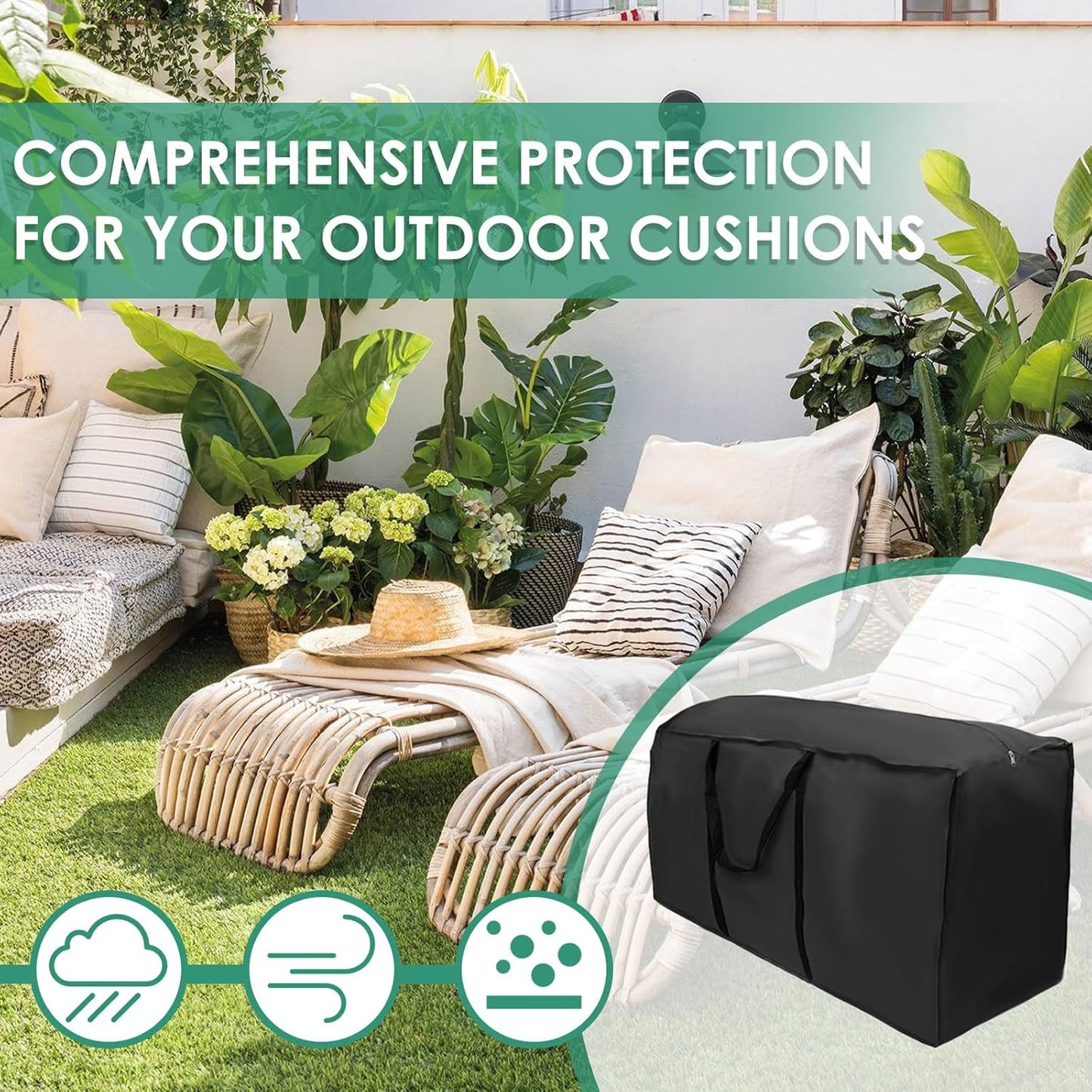 Patio Cushion Storage Bag Outdoor Cushion Storage with Zipper and Handles Size 68" L x 30" W x 20" H Heavy Duty for Cushion,Bedding, Blanket, Comforters, Pillow Storage (1Pack)