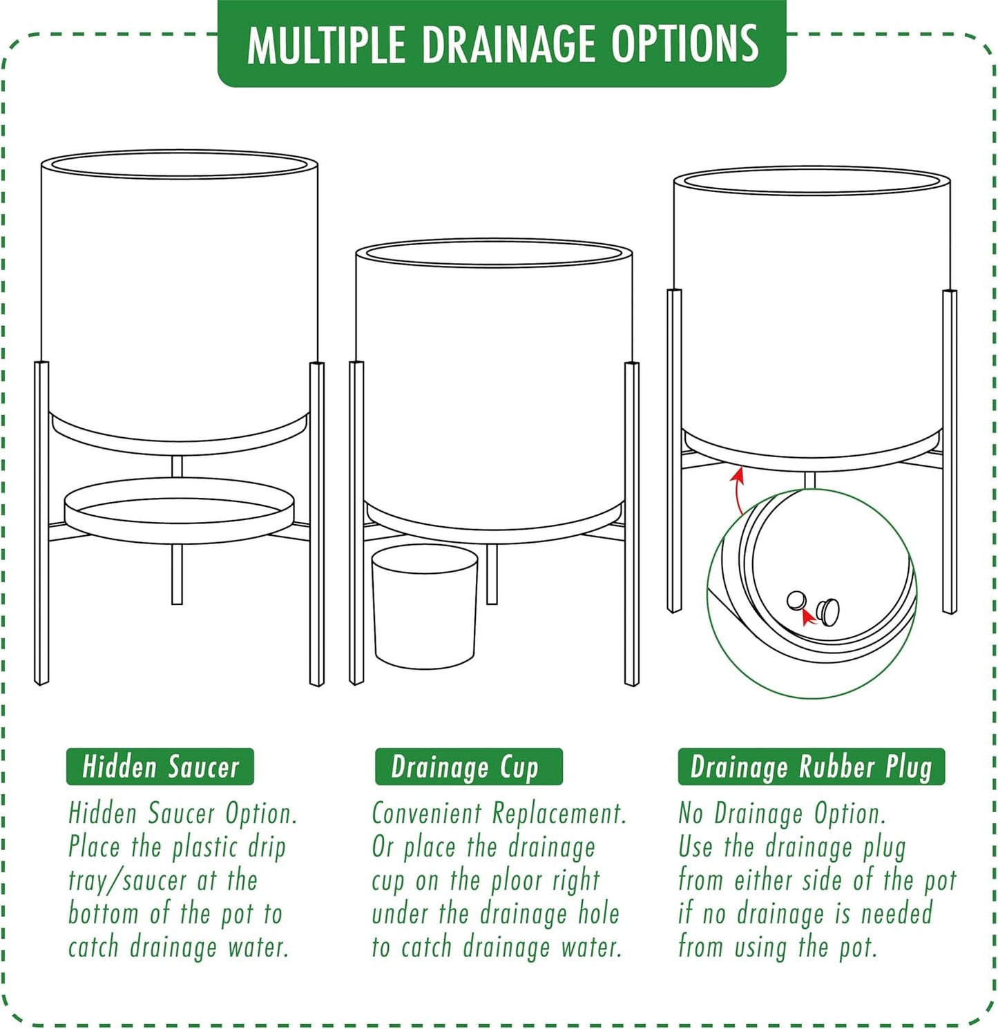 D'vine Dev Modern White Plants Pot Cylinder Planter with Heavy Duty Stand, X-Large 14 Inch Pot, 21 Inch with Stand Height, 96-T-A-4