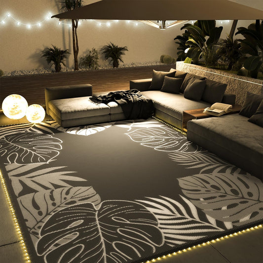 COCOER Tropical Outdoor Rug 6x9 LED Reversible-Waterproof Patio Rug-Quick Dry Outdoor Carpet-Outdoor Area Rugs Indoor Outdoor Rugs-Outside Rug Patio Decor for Porch Deck Balcony Backyard