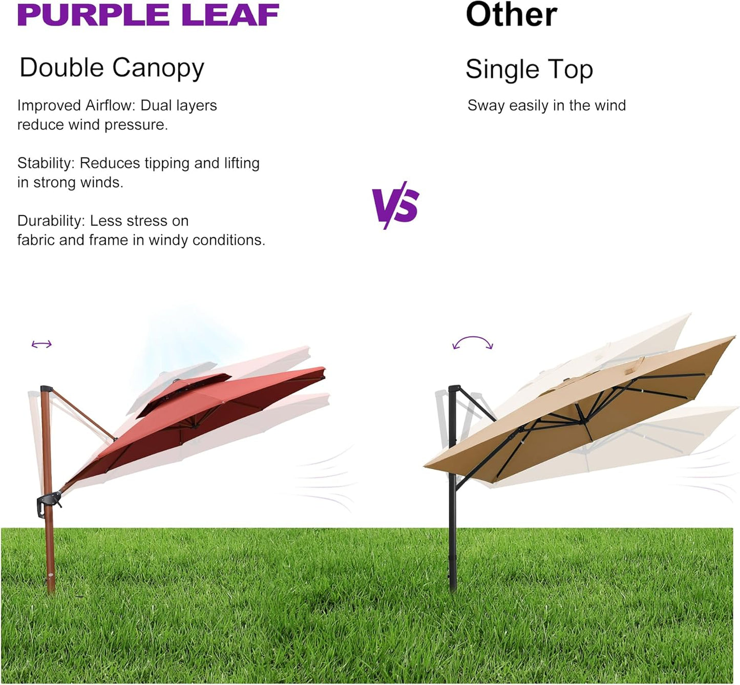 PURPLE LEAF 10ft Patio Umbrella Outdoor Round Umbrellas Large Cantilever Umbrella Windproof Offset Umbrellas Heavy Duty Sun Umbrella for Garden Deck Pool Patio, Brick Red