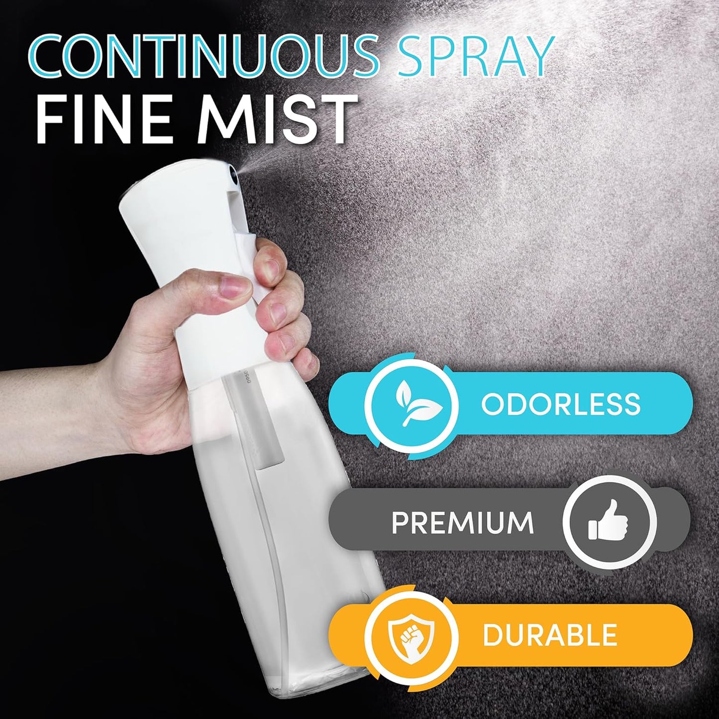 Hula Home Spray Bottle for Hair (20oz/590ml) - Powered by Flairosol® Spray Technology - Continuous Ultra Fine Mist Sprayer – For Hairstyling, Cleaning, Salons, Plants, Essential Oil & More - White