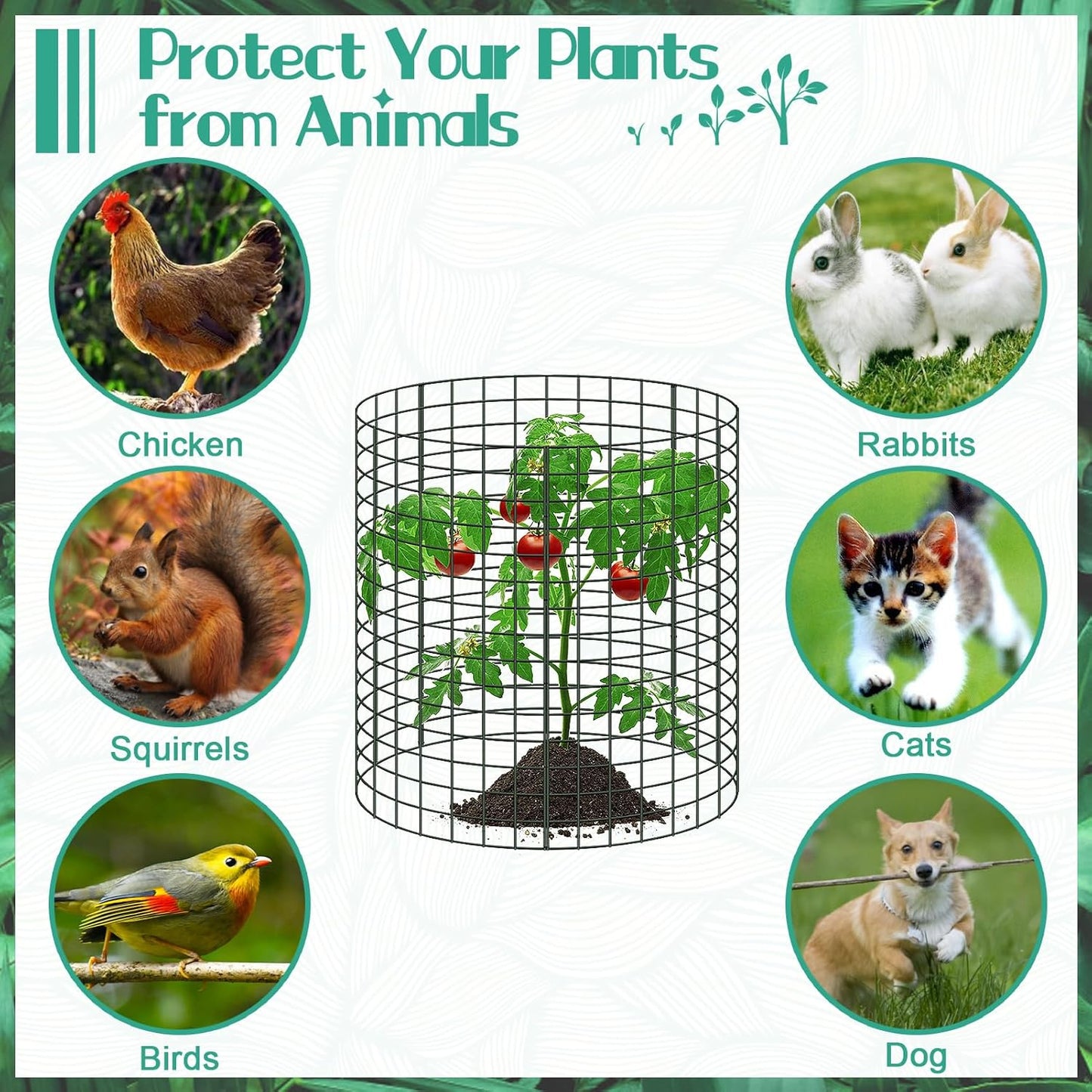 10 Packs 12" x 12" Wire Plant Protectors Wire Plant Cages Metal Mesh Plant Cage Chicken Wire Cloche with Ground Stakes and Nylon Ties Protect Plants,Garden,Shrubs and Vegetables from Animals-30 PCS