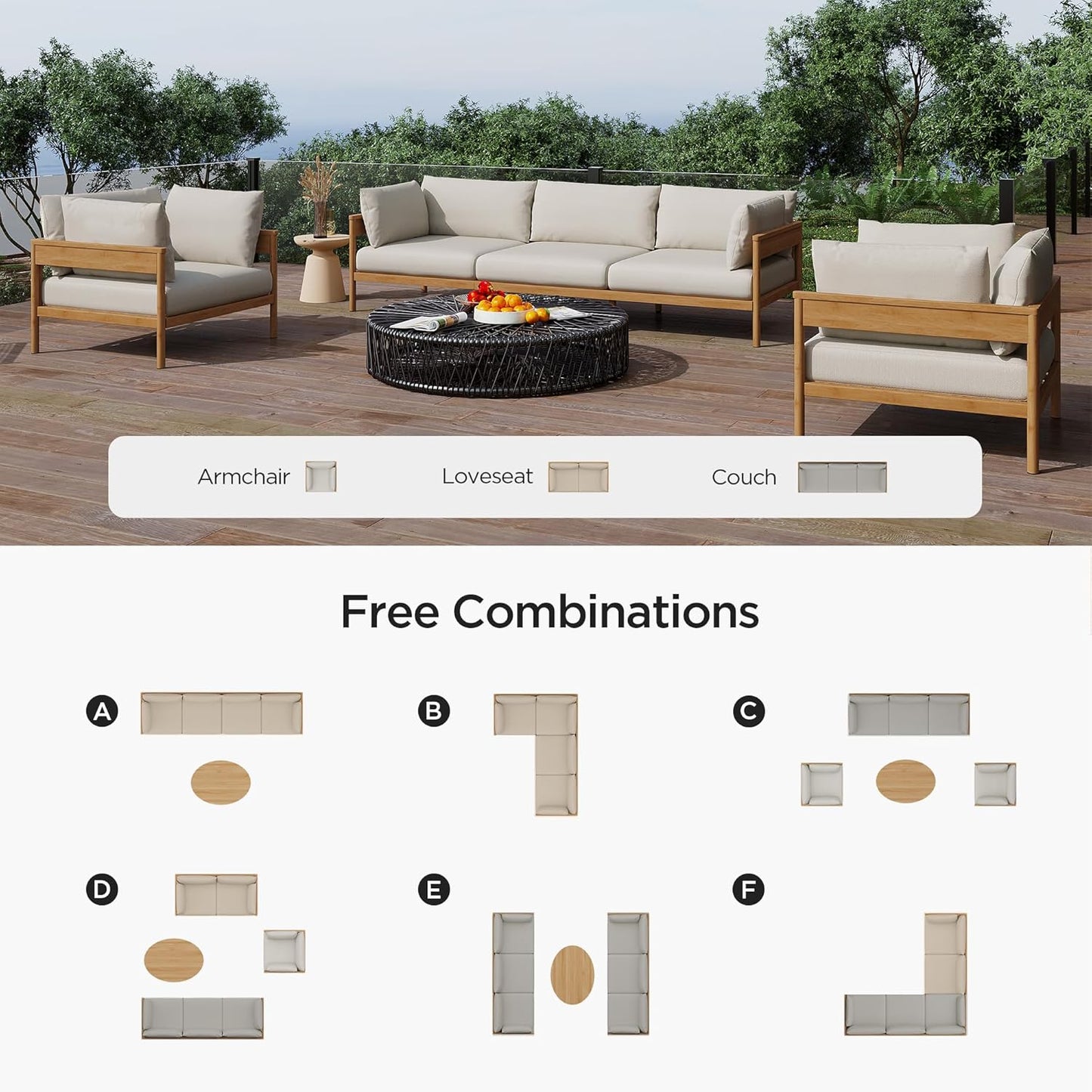 Acanva Modern Outdoor Patio Furniture Set, All-Weather Aluminium Conversation Sectional Sofa with Thick Cushions for Backyard, Garden, Porch, 4 Seats, Beige