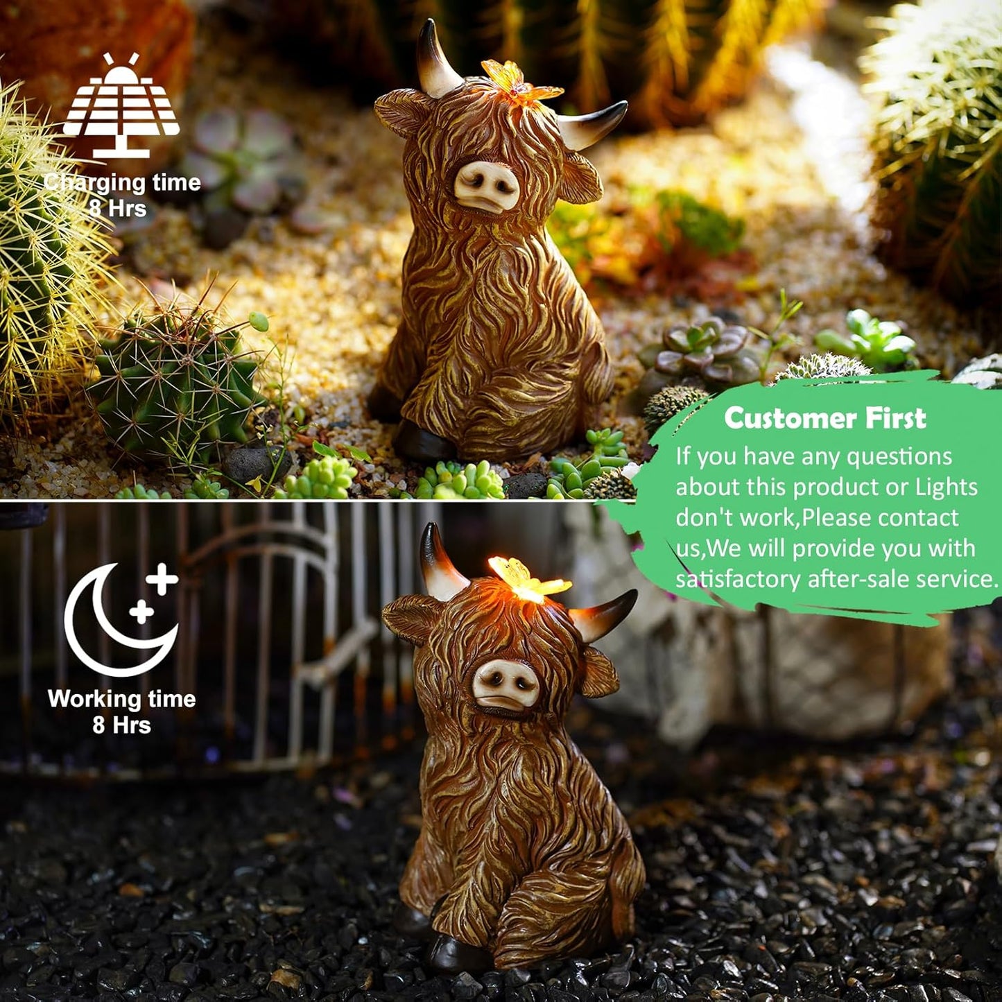 Solar Garden Statue Highland Cow Figurine – Outdoor Decoration with Butterfly for Garden Yard Lawn Home Decor Outside : Unique Gifts for Mom Grandma