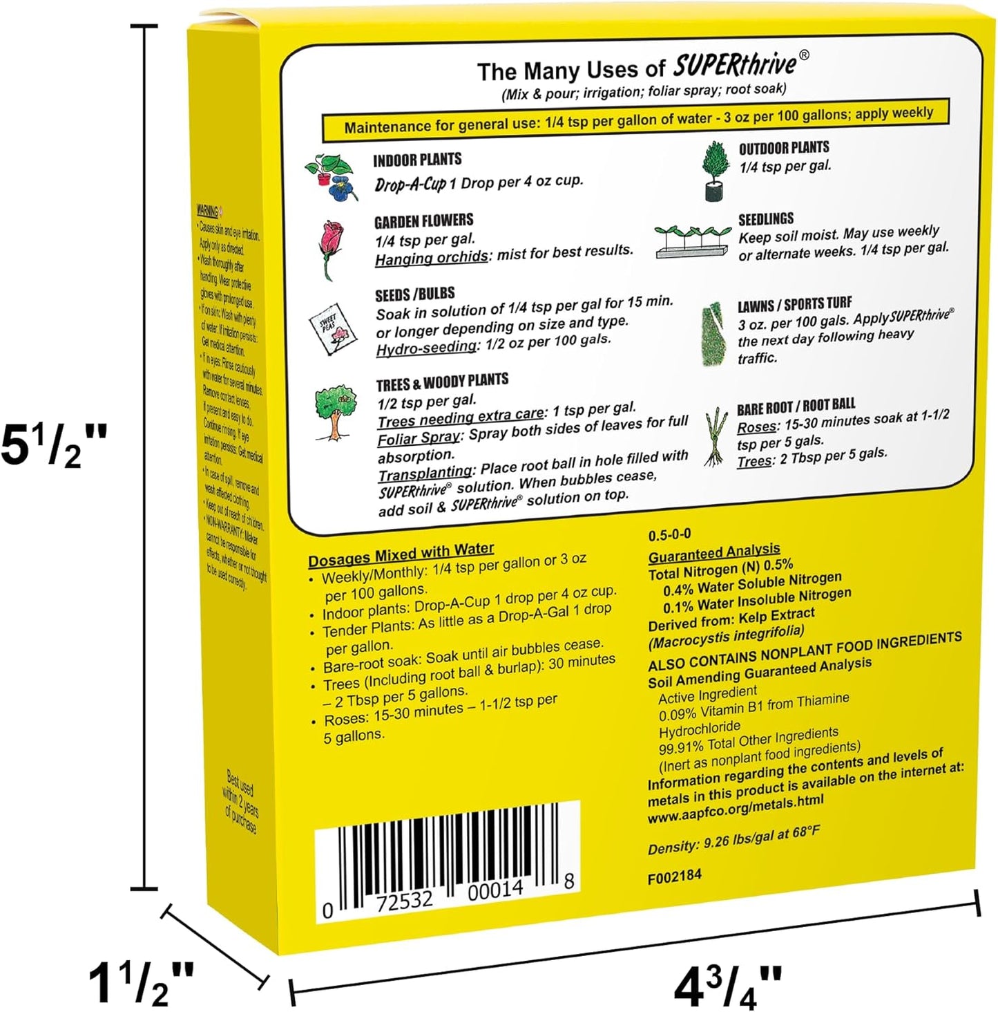 SUPERthrive The Original Vitamin Solution - Liquid Concentrate, May Add to Any Fertilizing Program, 4 fl. oz.