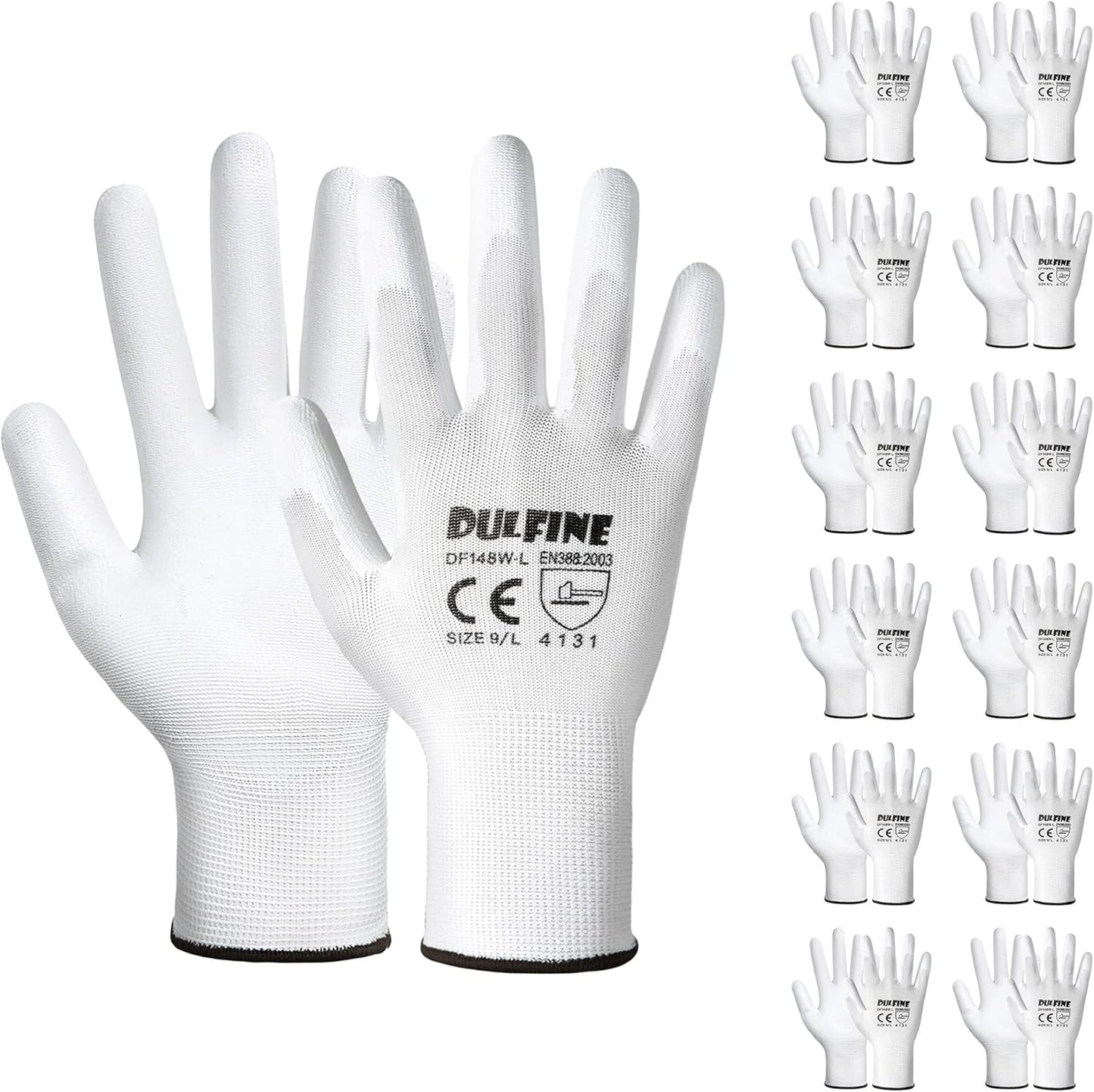 Safety Work Gloves PU Coated-12 Pairs,White Seamless Knit Glove with Polyurethane Coated Smooth Grip on Palm & Fingers, for Men and Women, Ideal for General Duty Work (X-Large)