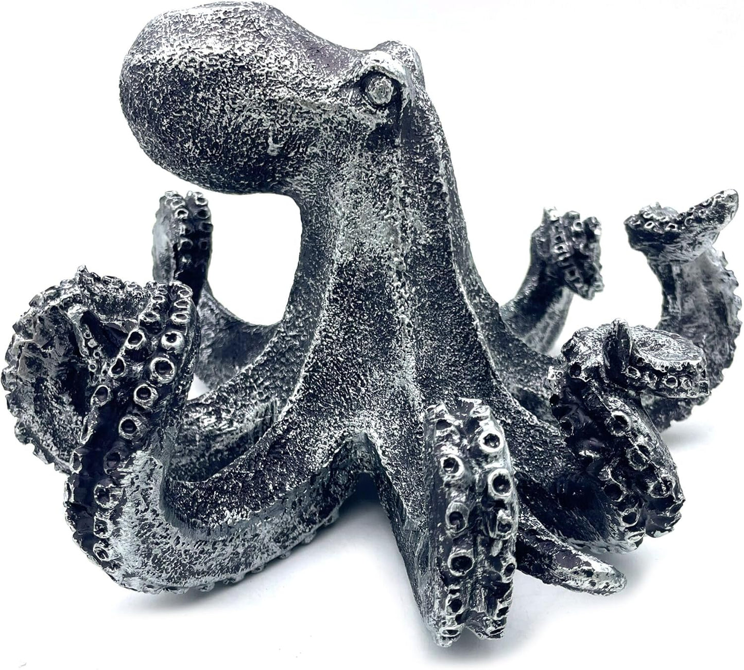 10 Inch Octopus Vintage Statue Sculpture Frgurine Gift for Home Office Living Room Desktop Display Decor Decorative (Silver)