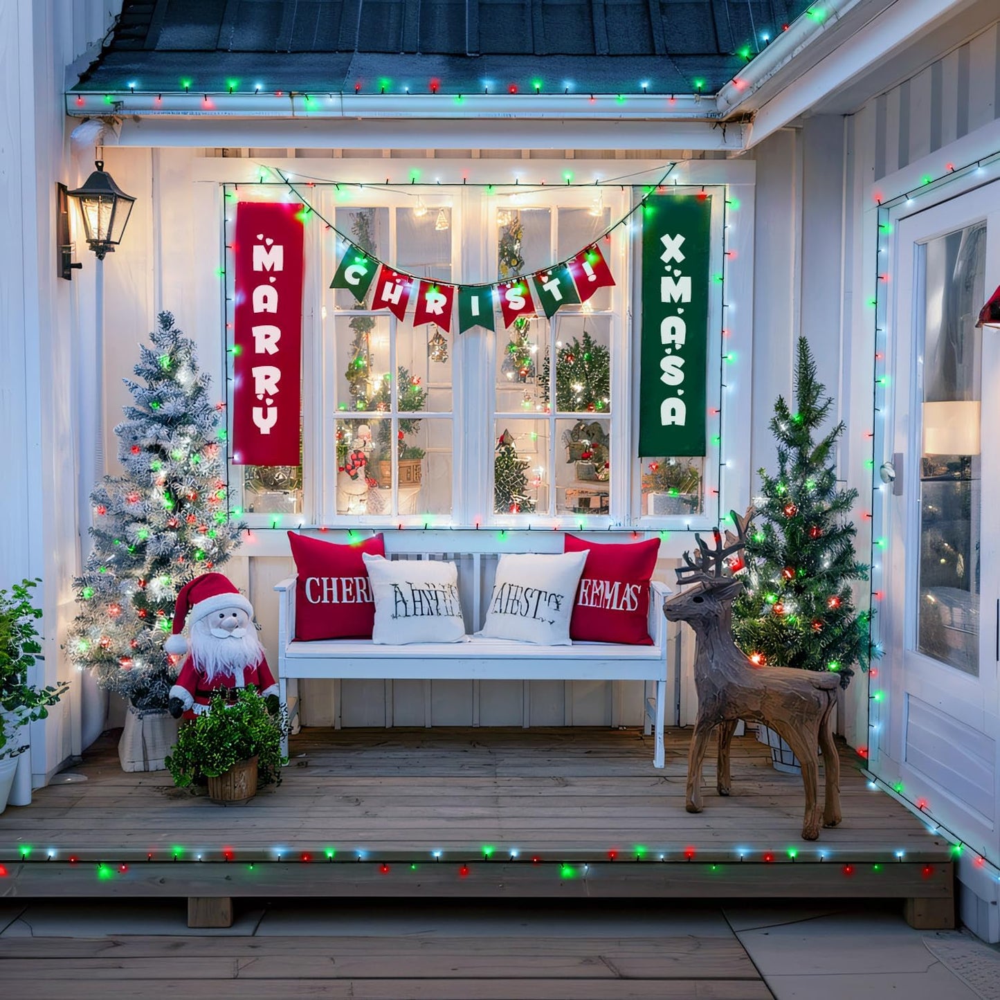 JMEXSUSS 2 Pack Red White and Green Solar Christmas Lights, Total 400 LED 151FT Solar String Lights Outdoor Waterproof, 8 Modes Solar Lights for Outside Tree Patio Christmas Decorations