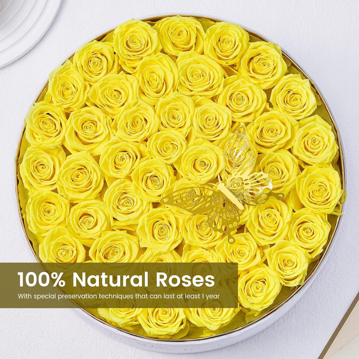 Preserved Roses Forever Flowers Real Roses in a Box Mother's Day Birthday Flowers for Her Mom Women Wife Valentine's Day, Yellow, 47 Piece