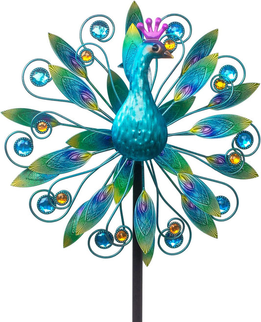 Stargarden 58 Inch Peacock Wind Spinner-Double Wind Sculpture Metal Windmill for Garden Patio Yard Decor