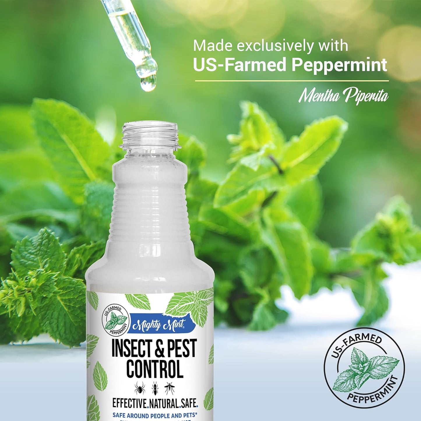 Mighty Mint Peppermint Oil Insect Repellent Spray – Natural Indoor & Outdoor Bug Control for Spiders, Ants, Roaches, and More – Plant-Based, Extra-Strong Formula - 16 oz
