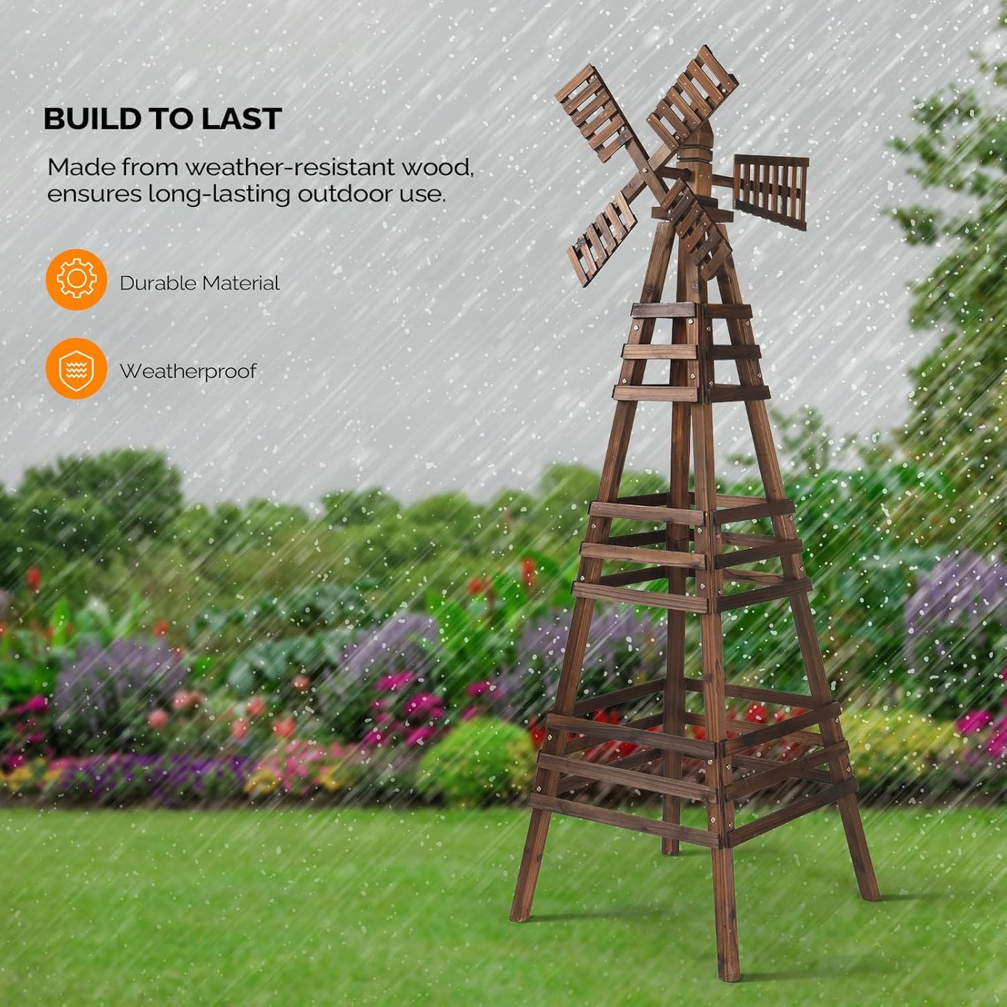 VINGLI Outdoor Yard Windmill, Wooden Wind Spinner for Garden Lawn Yard Patio Decoration (Carbonized Wood, Large)