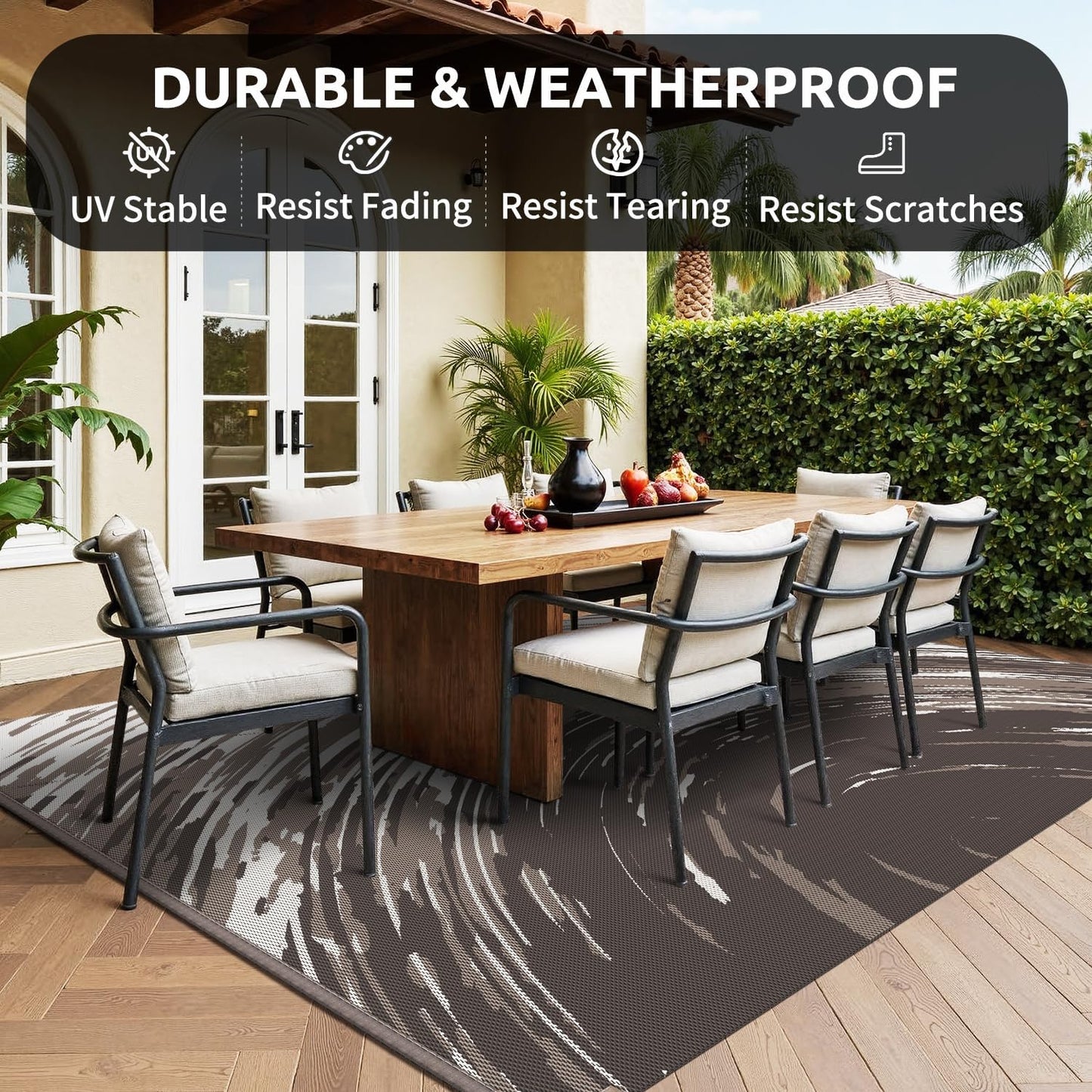 COCOER Modern Outdoor Rug 6x9 Reversible-Waterproof Outdoor Patio Rug-Quick Dry Outdoor Area Rugs Indoor Outdoor Rugs-Outside Rug Patio Decor for Porch Deck Balcony Backyard
