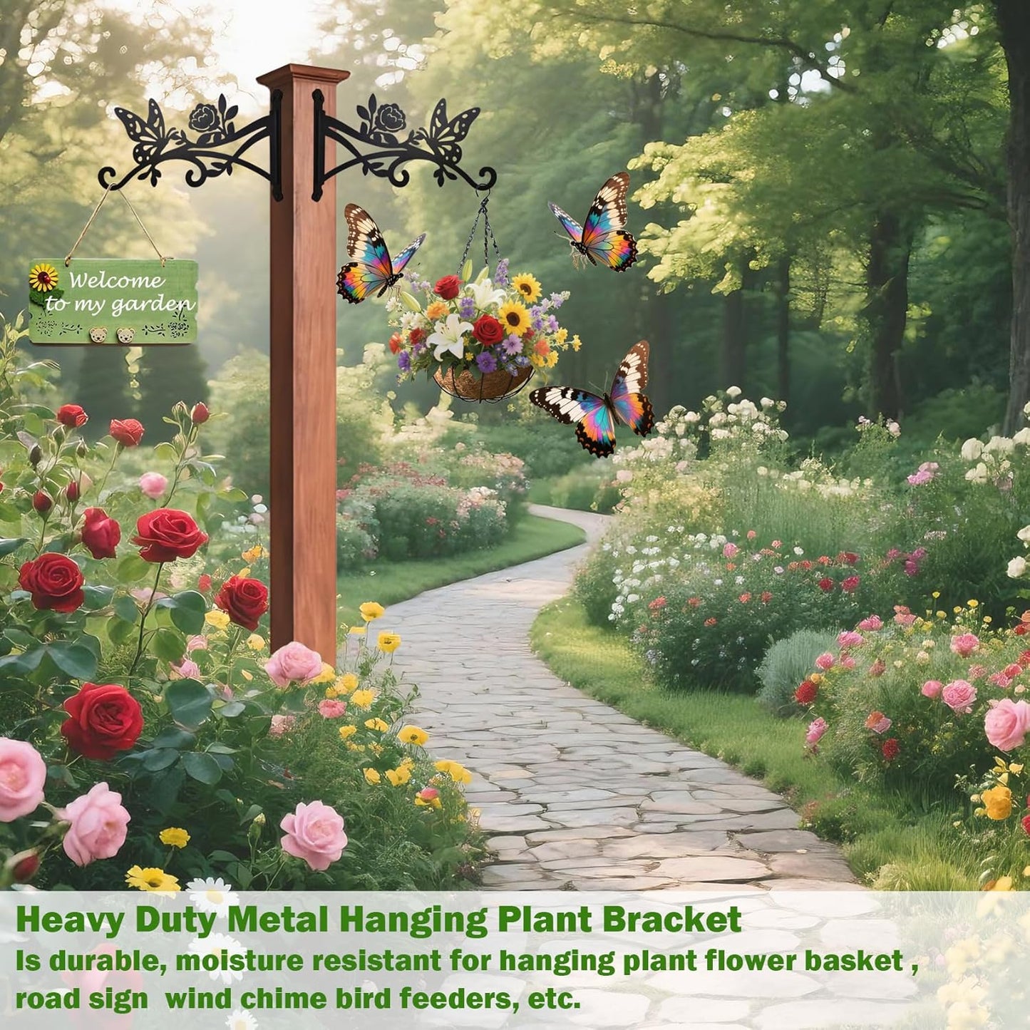 4 Pack Plant Hanger Hook,12in Heavy Duty Hanging Basket Hooks, Metal Plant Wall Hanger with Butterfly Pattern,Plant Bracket for Outdoor or Indoor Hanging Plants,Bird Feeder,Lantern,Home Decor