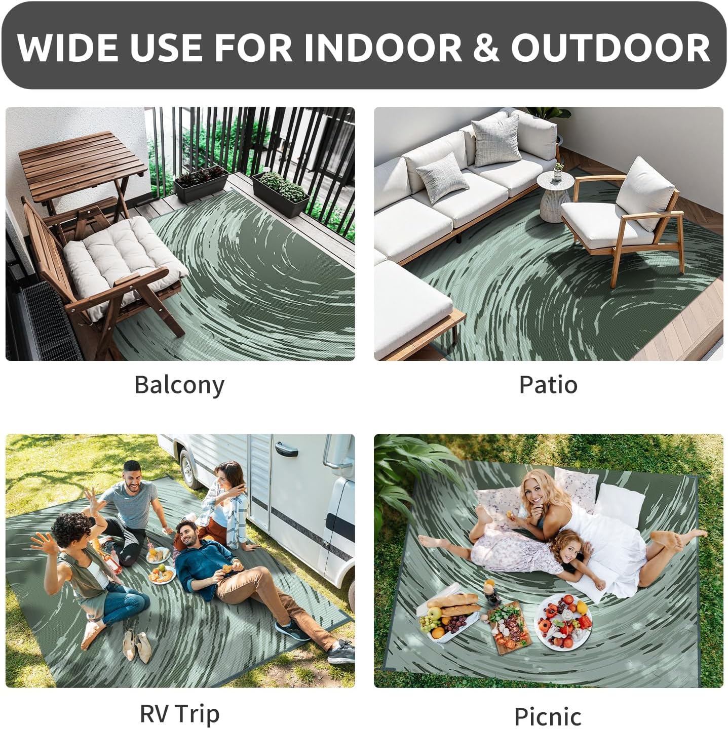 COCOER Modern Outdoor Rug 9x12 Reversible-Waterproof Outdoor Patio Rug-Quick Dry Outdoor Area Rugs Indoor Outdoor Rugs-Outside Rug Patio Decor for Porch Deck Balcony Backyard