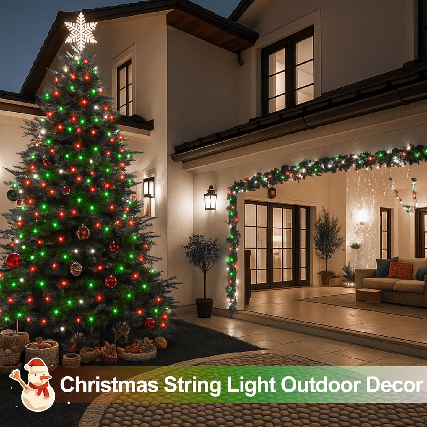 Extra-Long 144FT Solar String Lights for Outside, 2 Pack 400LED Solar Fairy Lights Outdoor, Waterproof Copper Wire with 8 Modes Twinkle Lights for Tree Garden Party Xmas Decor (Red White and Green)