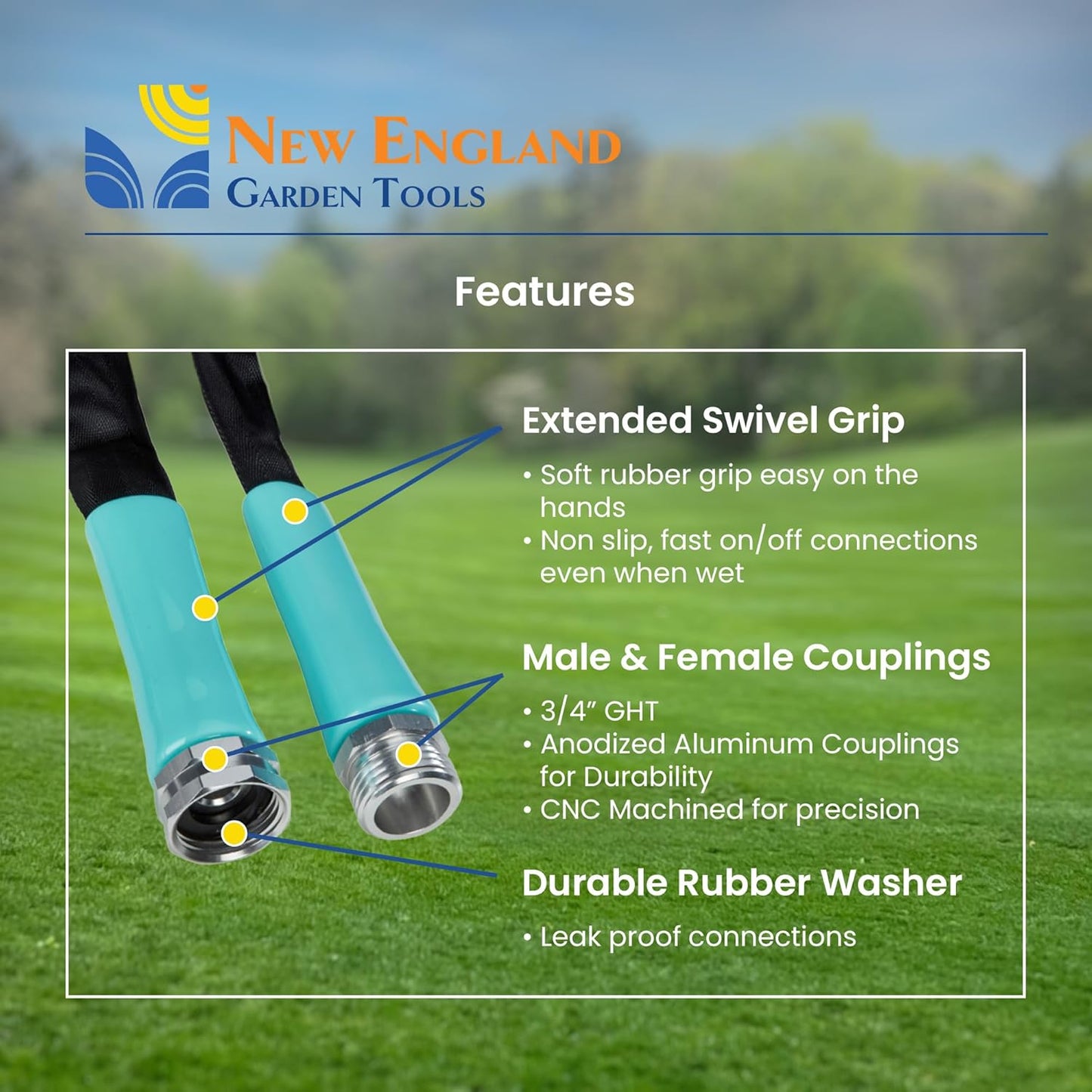 Flat Garden Hose (100 foot x 5/8 inch) Lightweight, Durable Fiber Jacket, Flexible & Kink Free, Non-Expandable Water Hose, Easy Handling in All-Weather Conditions, 700010 by New England Garden Tools