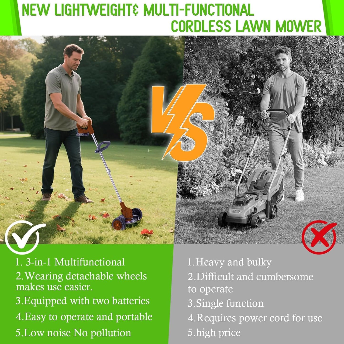 Weed Wacker Cordless Adjustable Weed Eaters 3 in 1 Electric String Trimmer Lawn with Two Battery with Charger Comes with Multiple Blades for Yard,Green,Garden(Coffee)