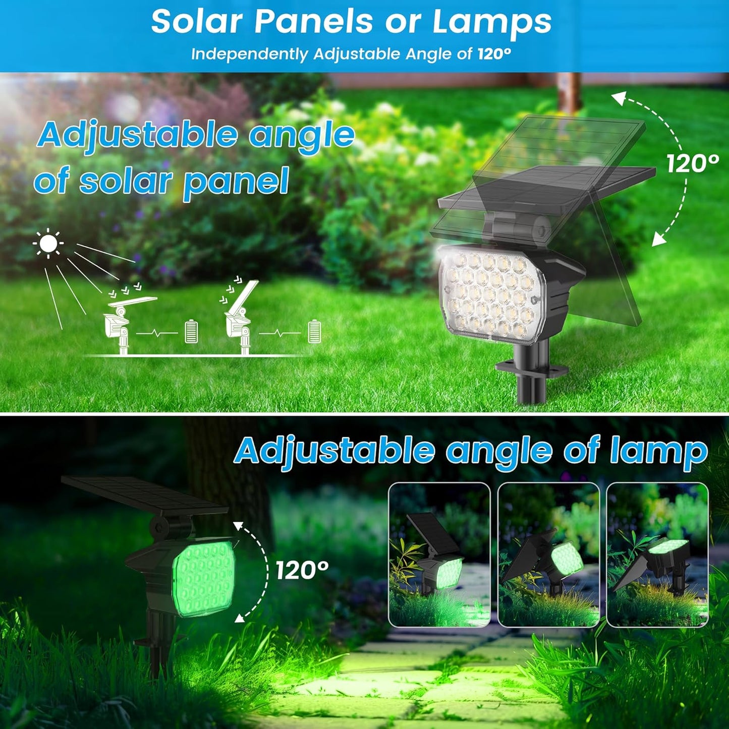 VOLISUN Solar Landscape Spotlights Adjustable Outdoor, Uplights Solar Waterproof IP67, Spot Lights Solar Powered for House,Tree,27 LED with 6 Colors Changing(12 Pack- RGB)