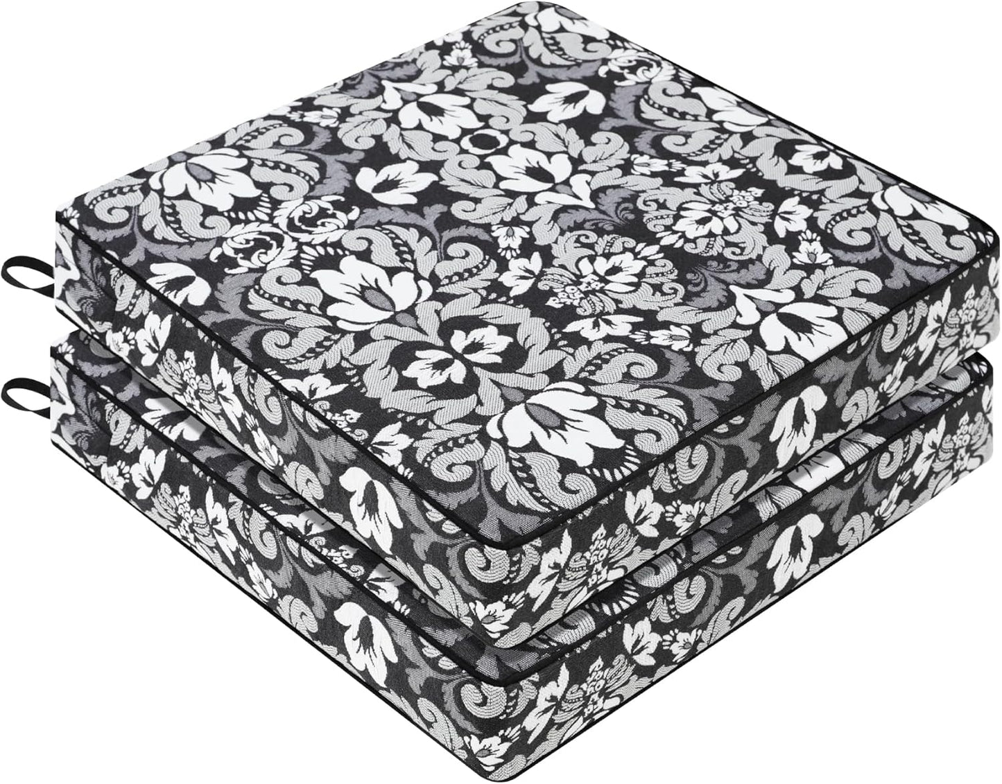 Favoyard Outdoor Chair Cushion 24 x 24 x 4 In Waterproof Pattern Fade Resistant Cushions for Patio Furniture with Removable Cover Attach Straps 28D Foam Insert Cushions Pads for Seat Sofa Couch 2 Pack