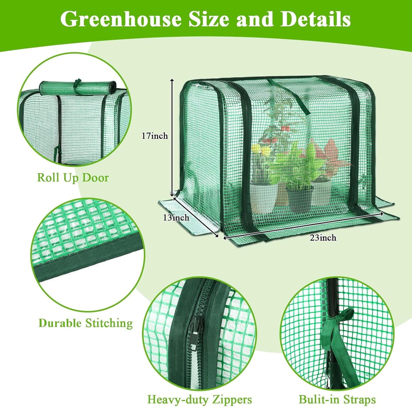 U'Artlines Portable Mini Greenhouse Small Green House with Waterproof Pad 23x13x17 Inch Plant Cover Tent for Garden Small Plants Indoor Outdoor, Green PE