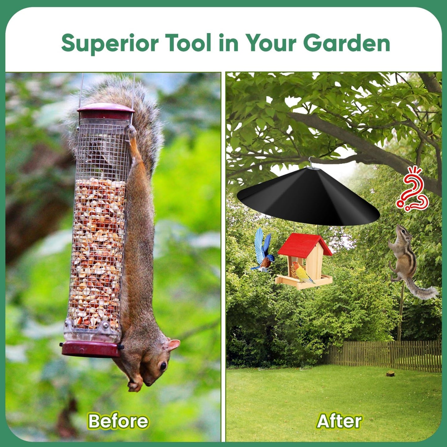 24-inch Large Squirrel Proof Bird Feeders for Outside Hanging,Outdoor Squirrel Baffles for Bird Feeders Pole, Bird House Guard for Outdoor Shepherd’s Hook, Black Color