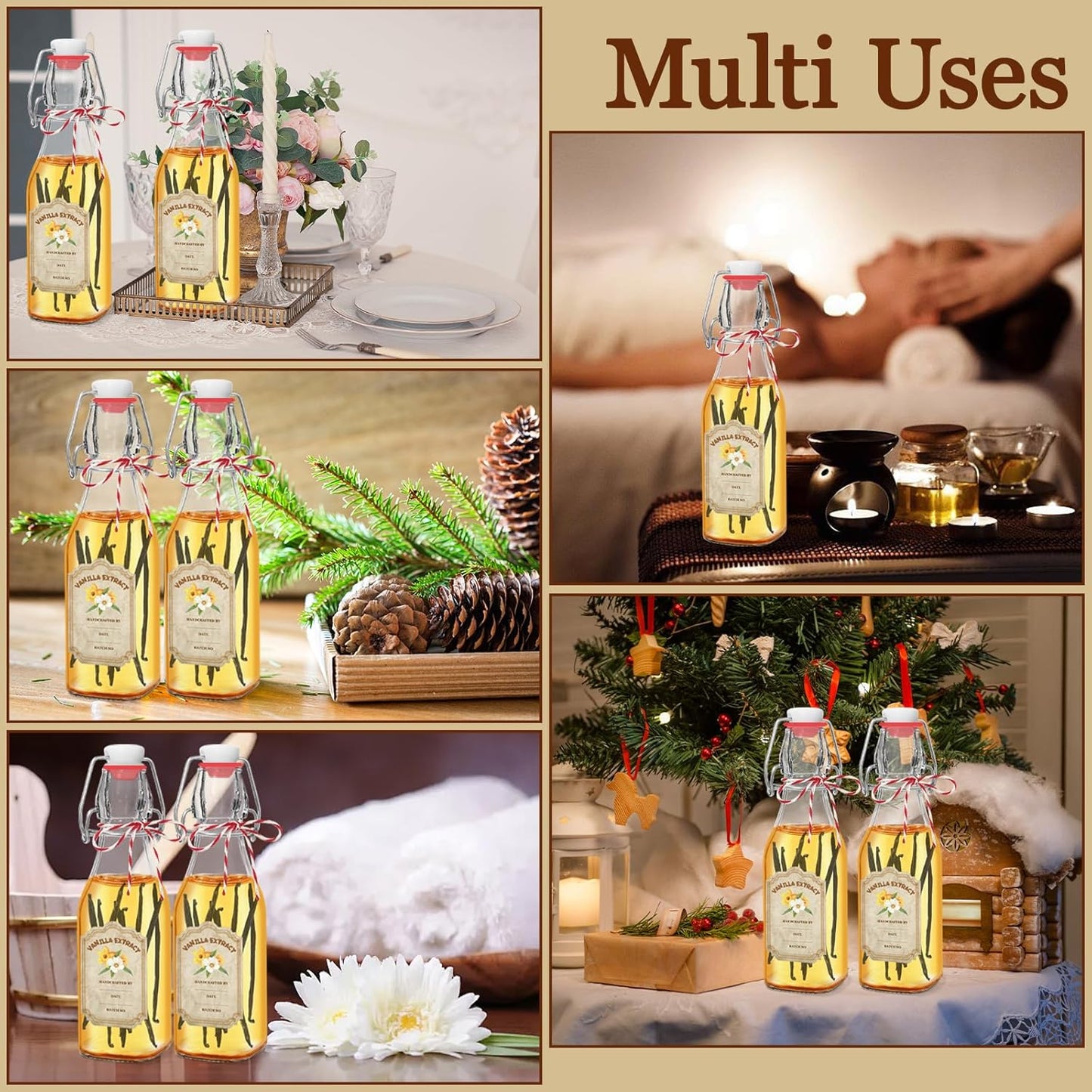 10 Pack Swing Top Glass Vanilla Extract Bottles 8 oz with Lids, Vanilla Extract Labels and Funnel, Glass Boston Vanilla Bottles for Syrup Gift, Flip Top Glass Bottles Jars for Vanilla Extract