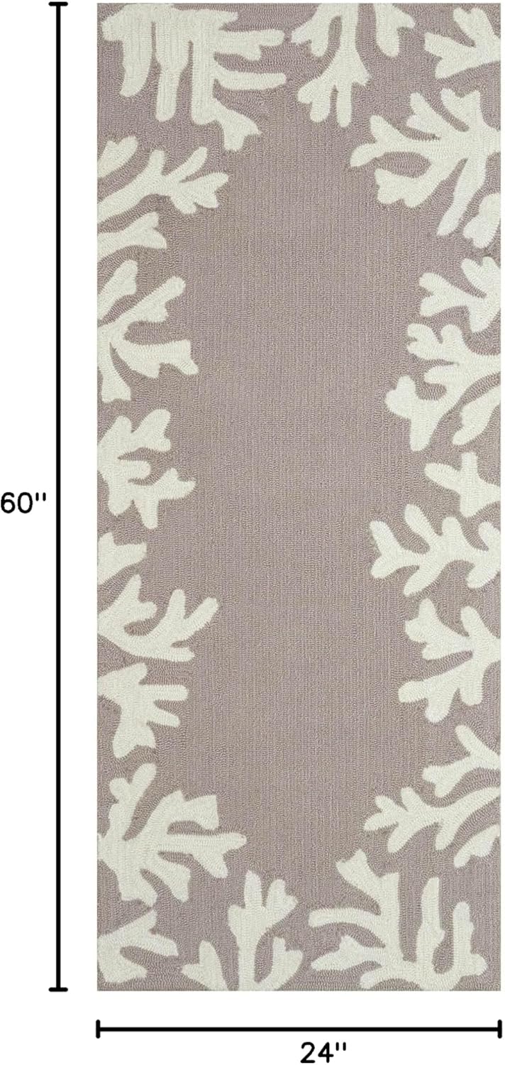 Liora Manne CAPRI Indoor/Outdoor Handmade Synthetic Blend Durable Area Rug - Traditional Border Coastal Beach Accent (Coral Border Silver) (2' x 5')