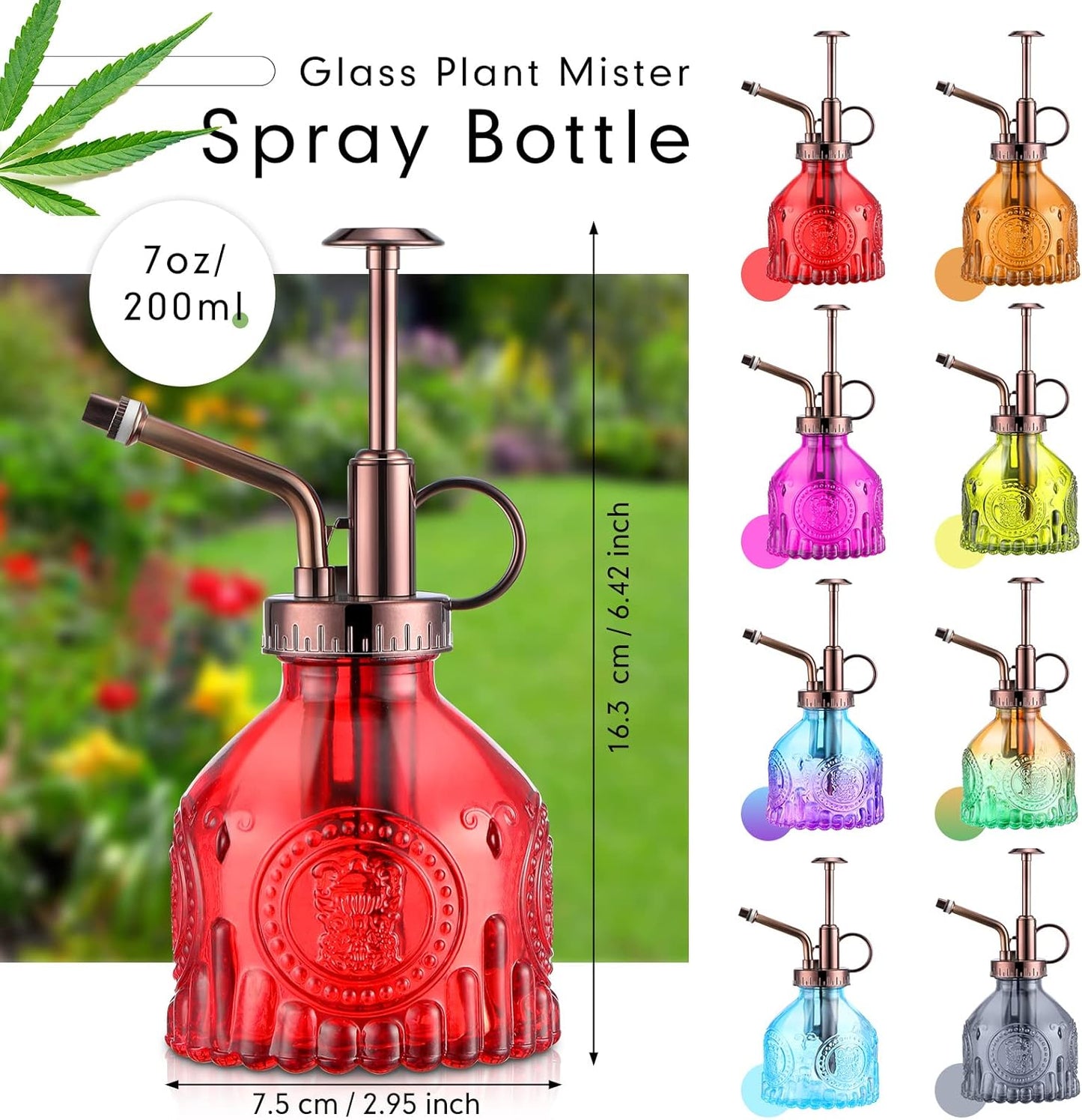 8 Pcs Glass Plant Mister Spray Bottle 200ml Vintage Plant Spritzer Multicolor Succulent Watering Bottle Watering Can 6.4'' with Plastic Top Pumps for Indoor Outdoor Succulents Garden Plants (Bronze)